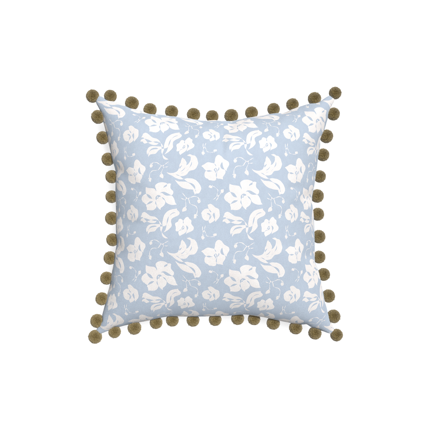 18-square georgia custom pillow with olive pom pom on white background