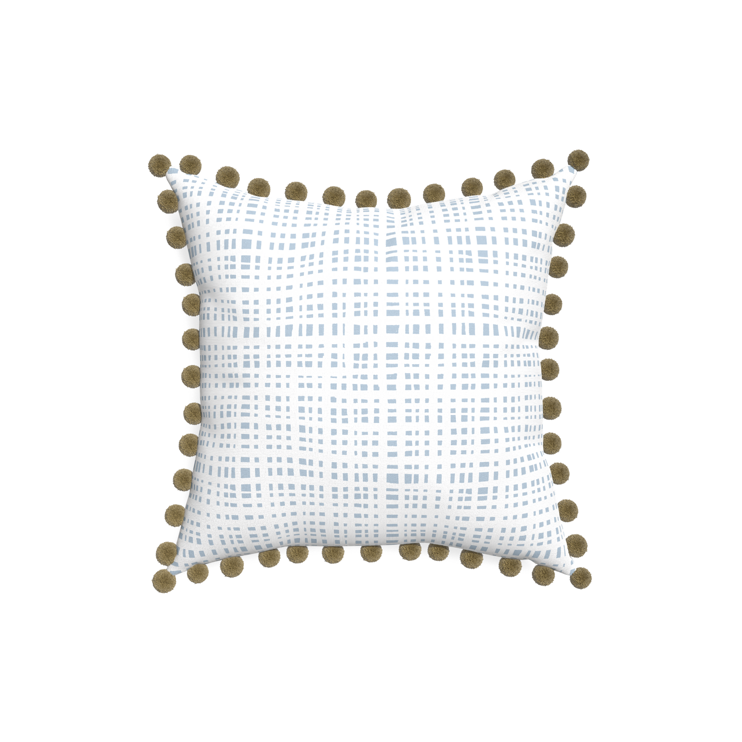 18-square ginger sky custom pillow with olive pom pom on white background