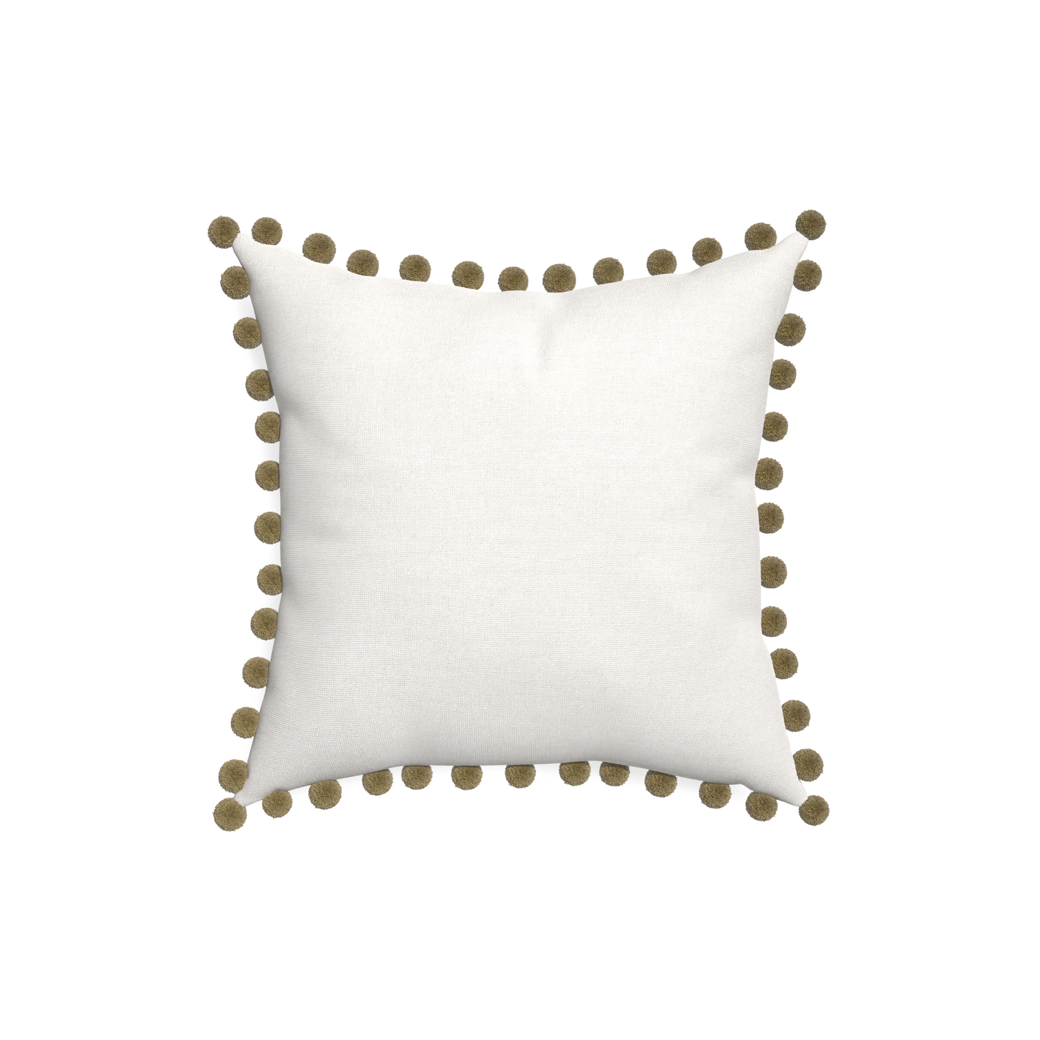 18-square flour custom pillow with olive pom pom on white background