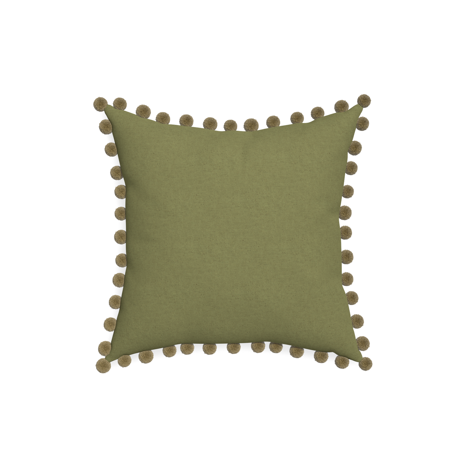 18-square moss custom moss greenpillow with olive pom pom on white background