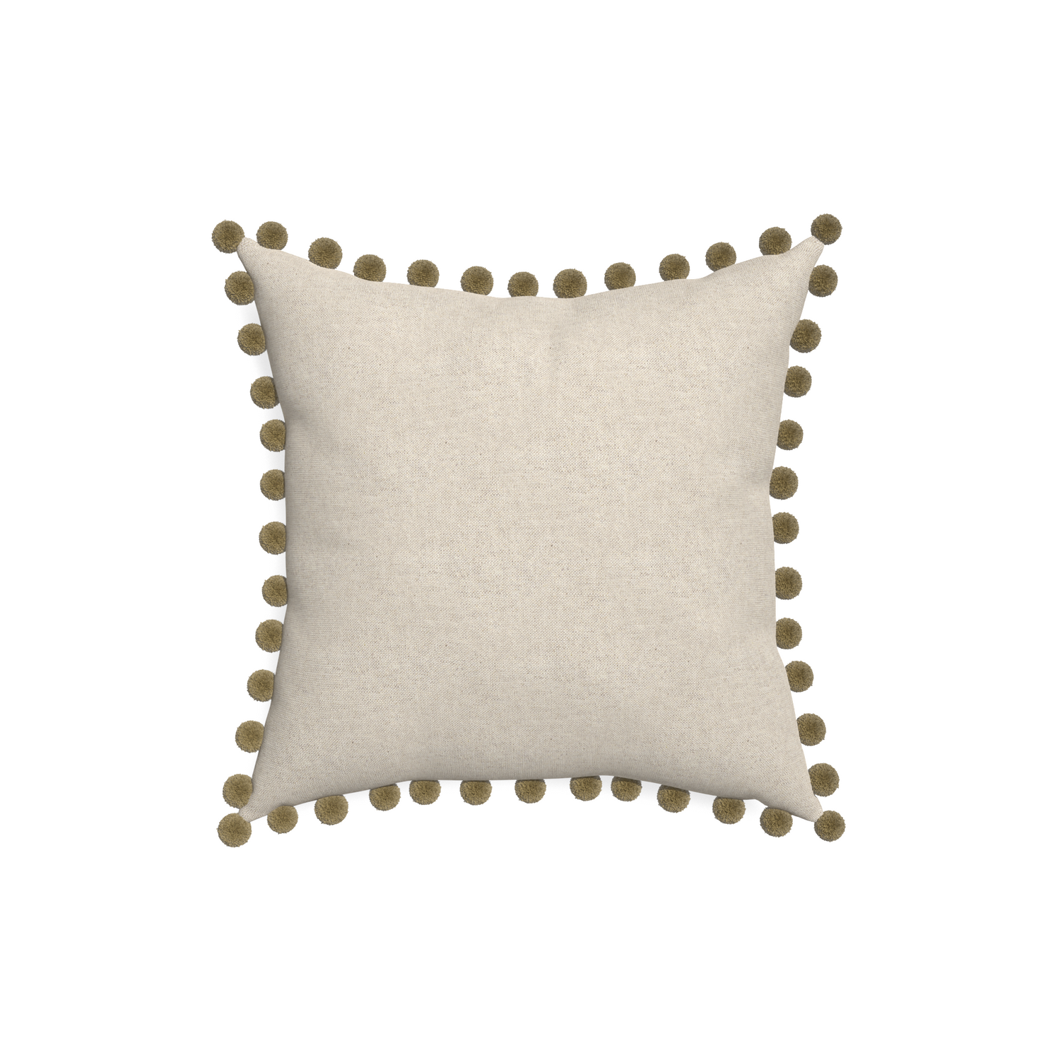 18-square oat custom pillow with olive pom pom on white background