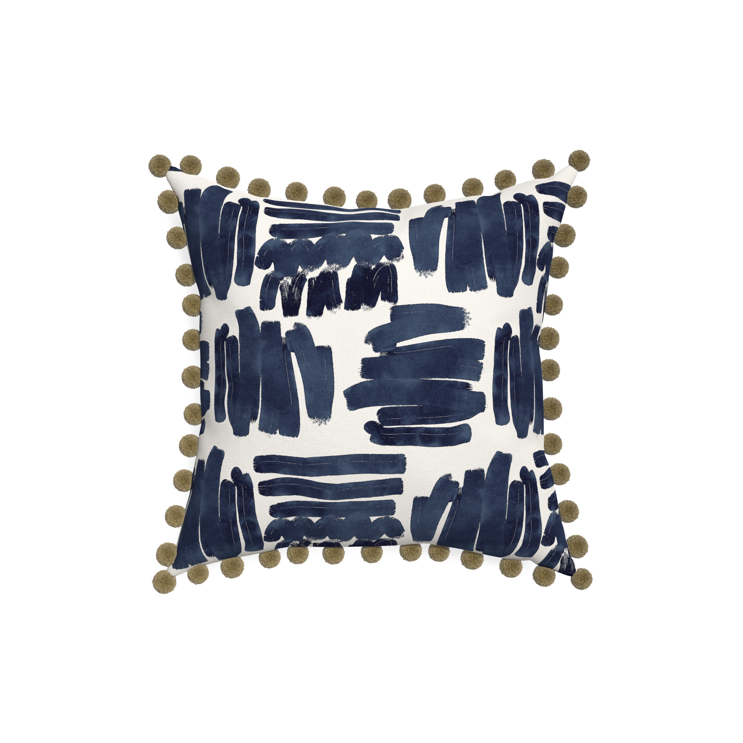 18-square warby custom pillow with olive pom pom on white background
