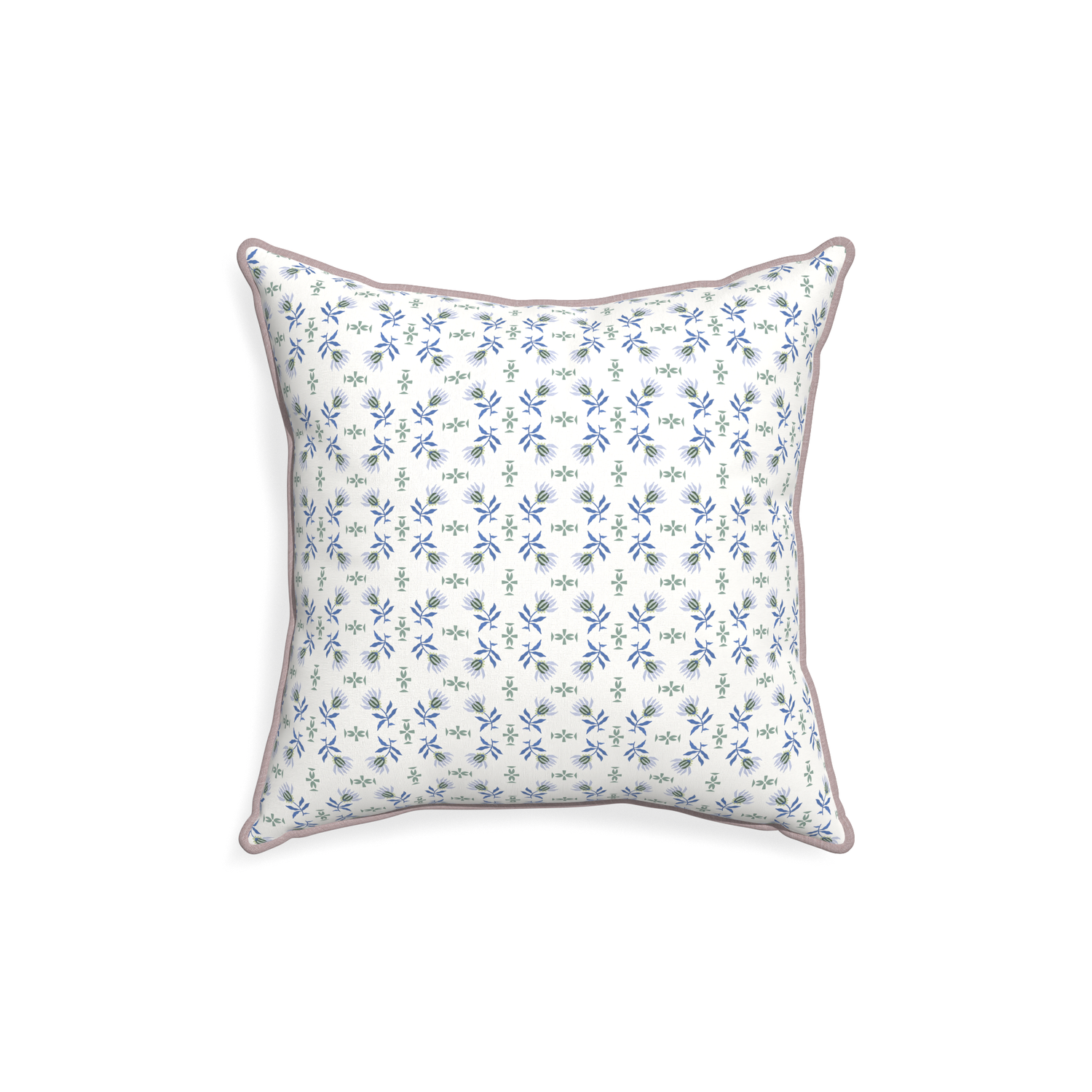 18-square lee custom blue & green floralpillow with orchid piping on white background