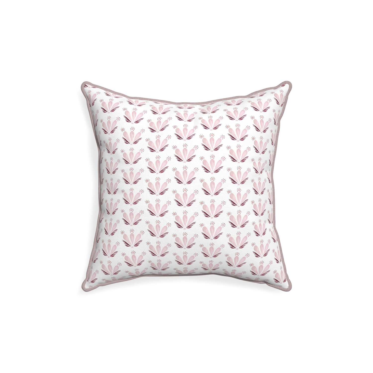18-square serena pink custom pink & burgundy drop repeat floralpillow with orchid piping on white background