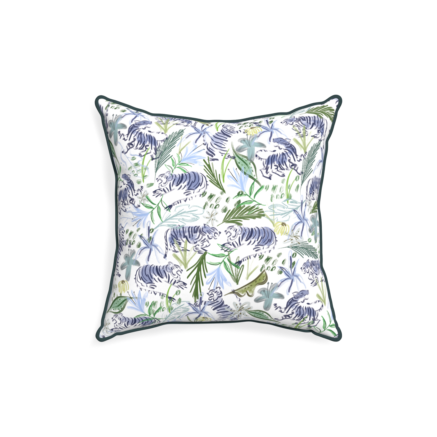 18-square frida green custom green tigerpillow with p piping on white background