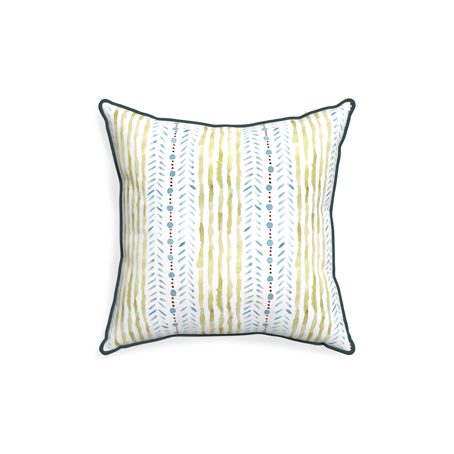 18-square julia custom blue & green stripedpillow with p piping on white background