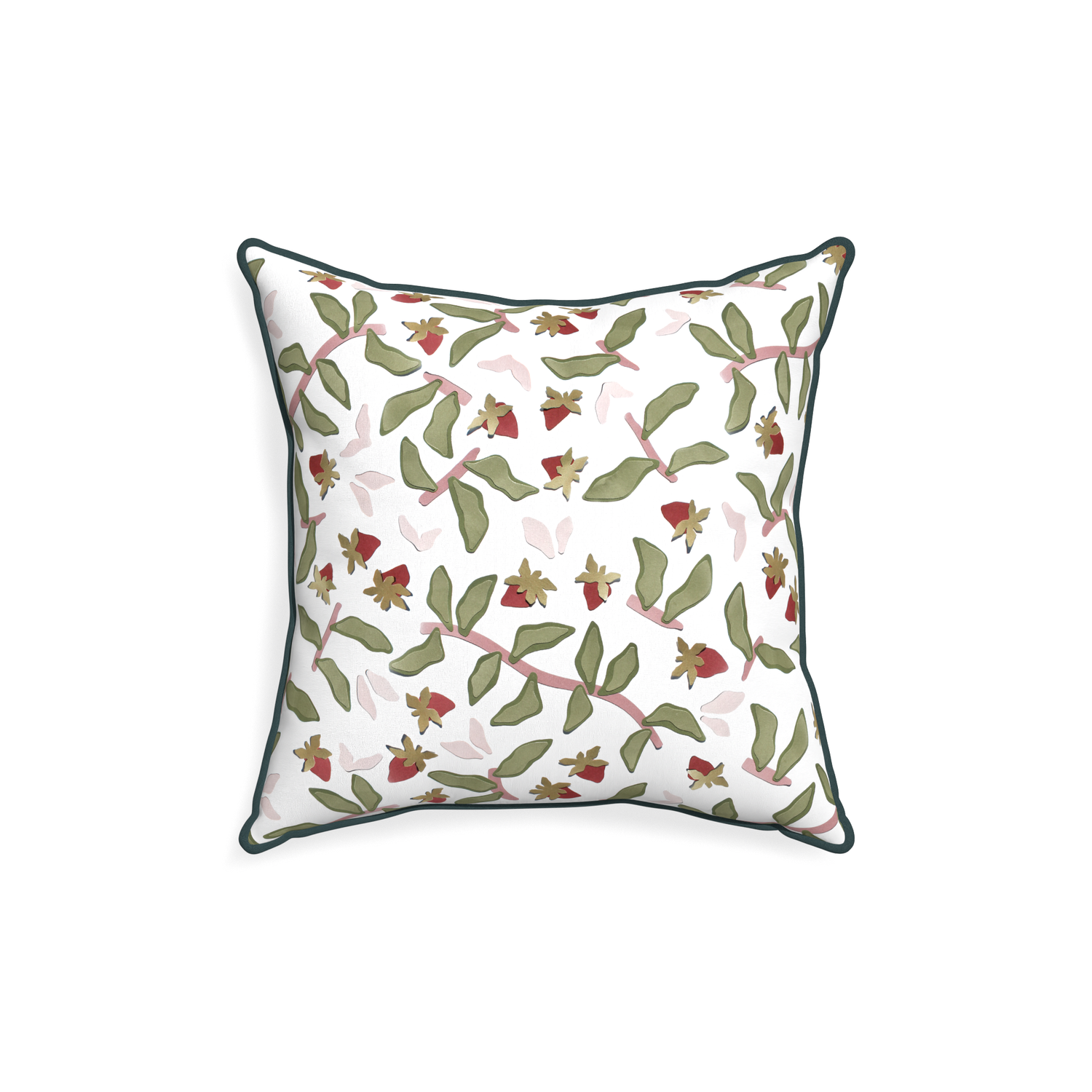 18-square nellie custom strawberry & botanicalpillow with p piping on white background