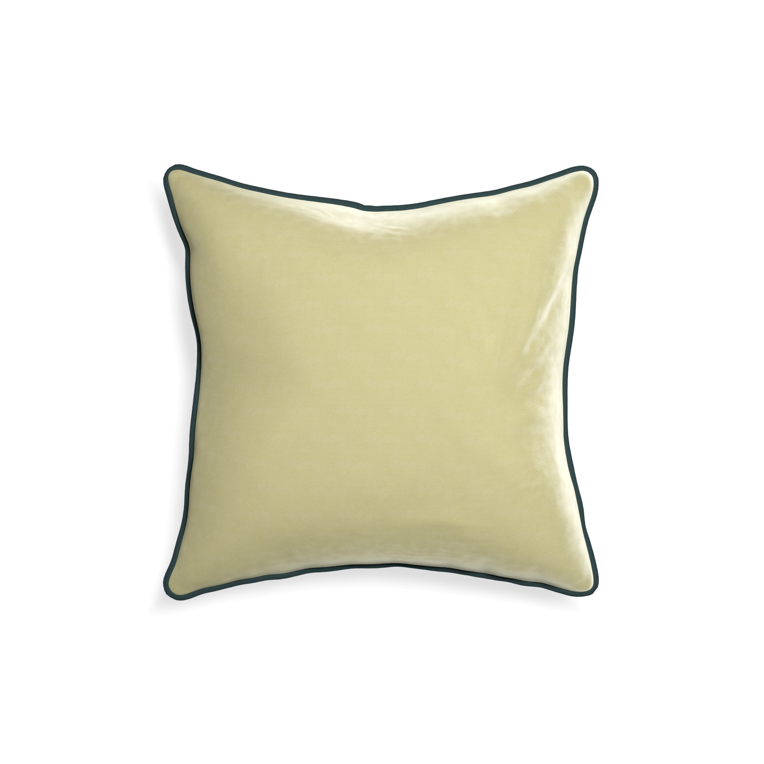 18-square pear velvet custom light greenpillow with p piping on white background