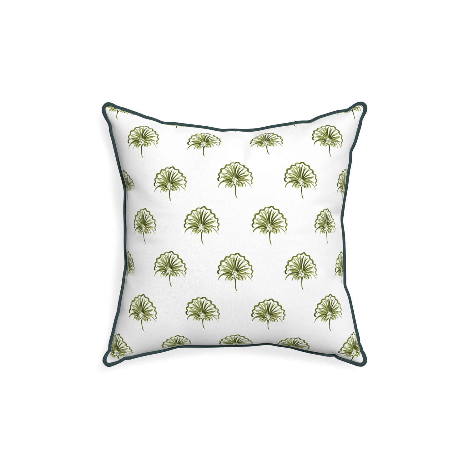 18-square penelope moss custom green floralpillow with p piping on white background