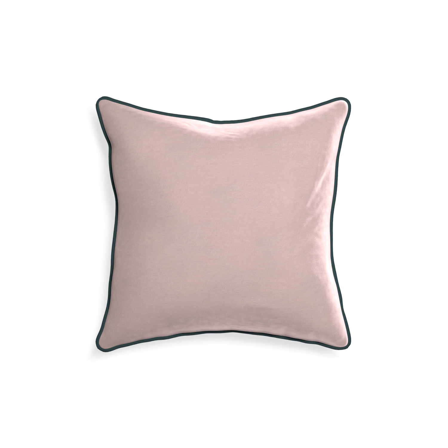 18-square rose velvet custom light pinkpillow with p piping on white background