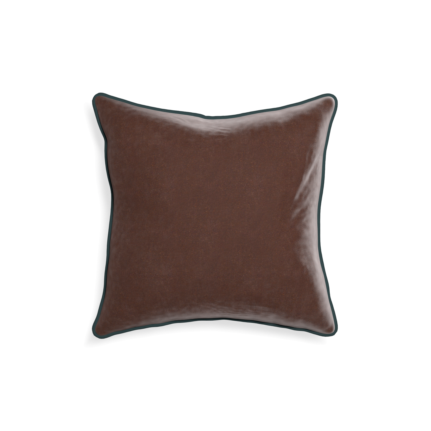 18-square walnut velvet custom brownpillow with p piping on white background