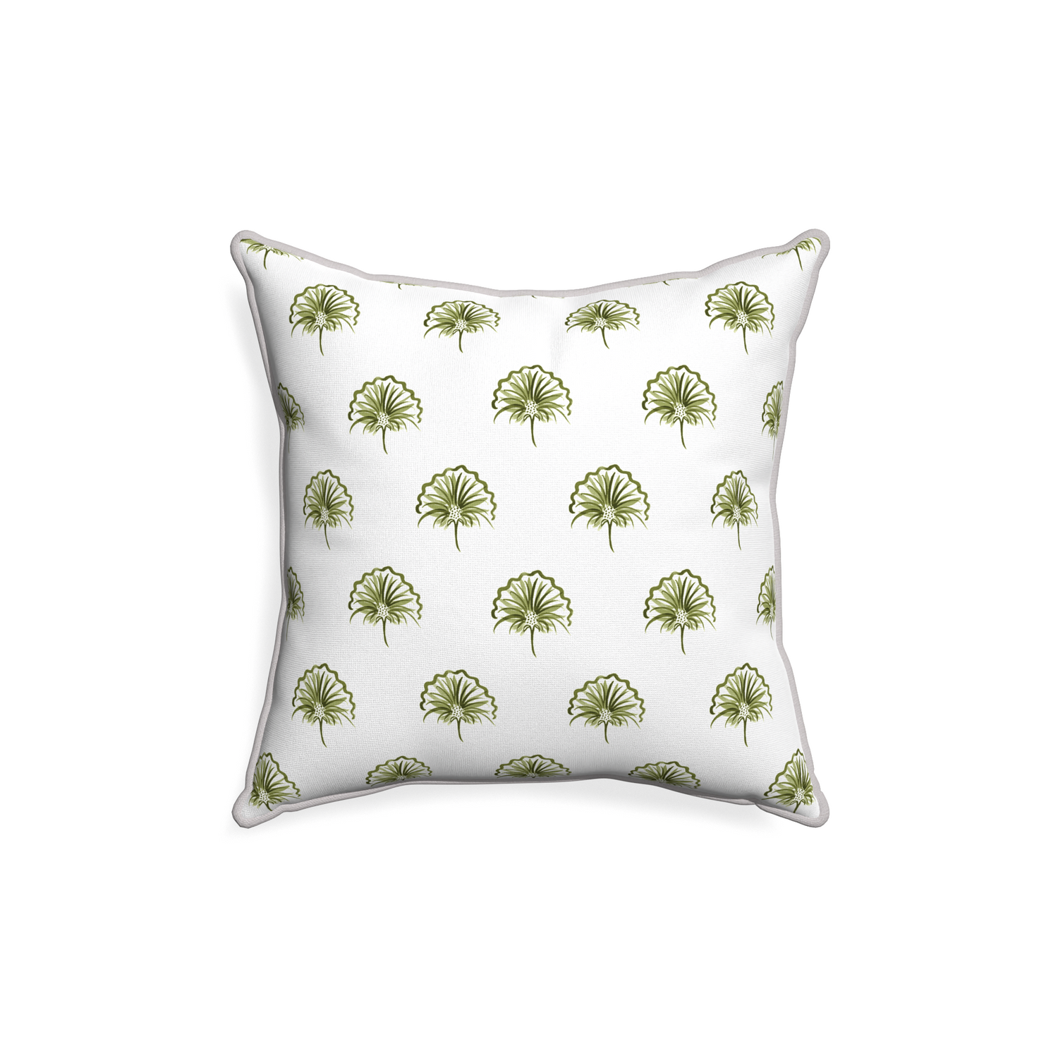 18-square penelope moss custom pillow with pebble piping on white background