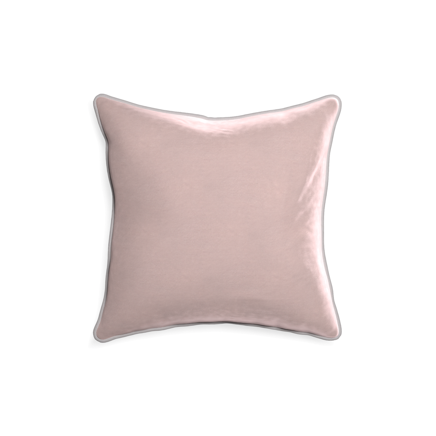 square light pink velvet pillow with light grey piping 