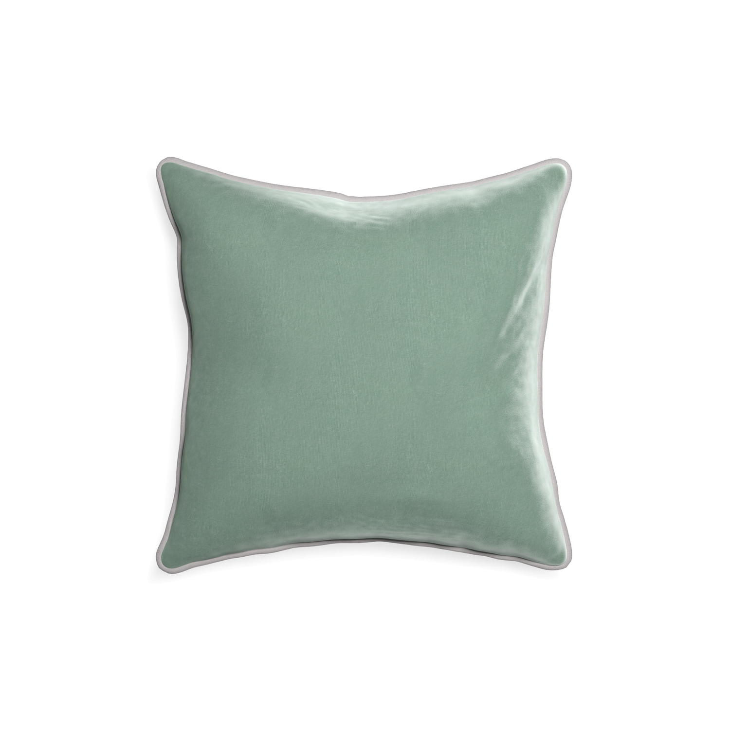 square blue green velvet pillow with gray piping