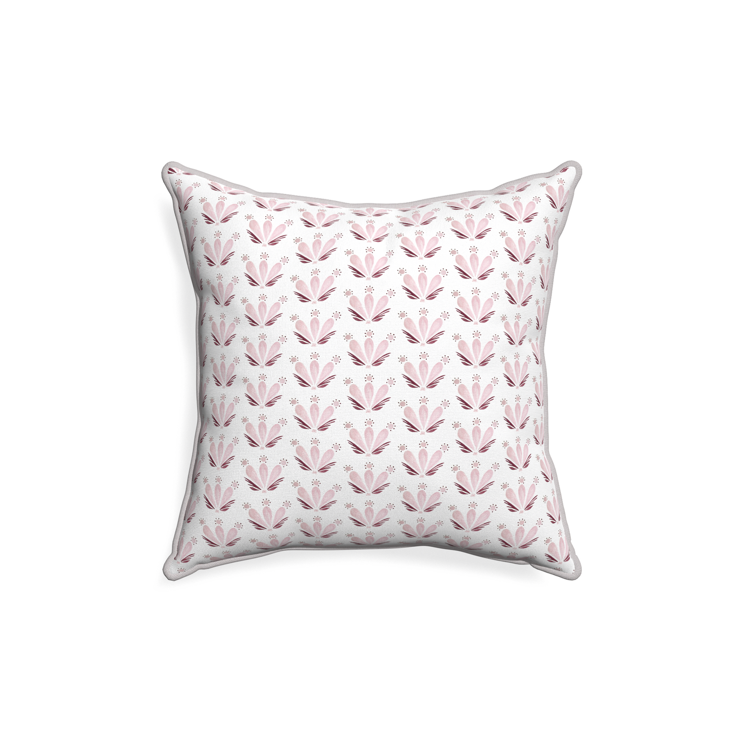 18-square serena pink custom pink & burgundy drop repeat floralpillow with pebble piping on white background