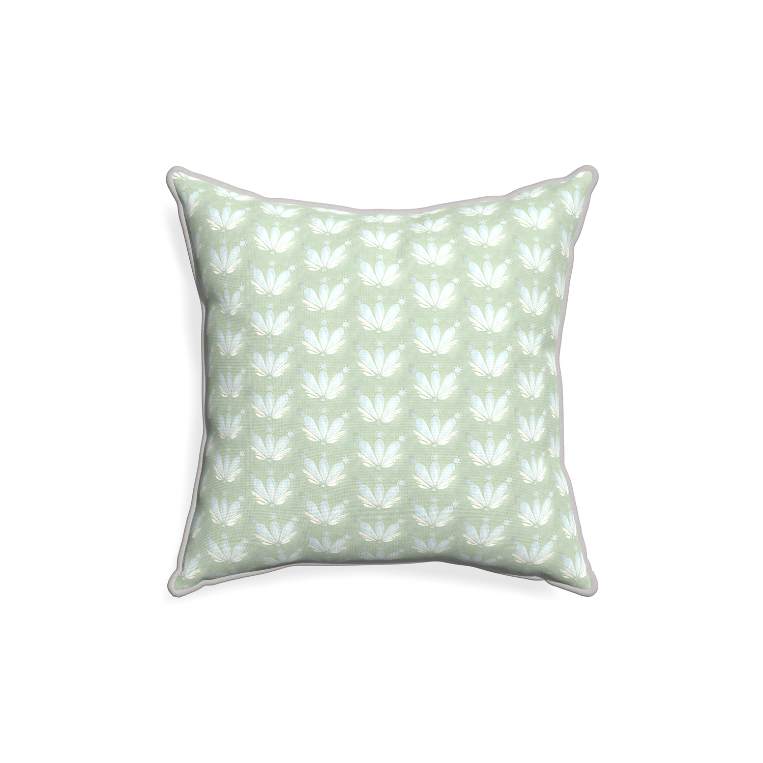 18-square serena sea salt custom blue & green floral drop repeatpillow with pebble piping on white background