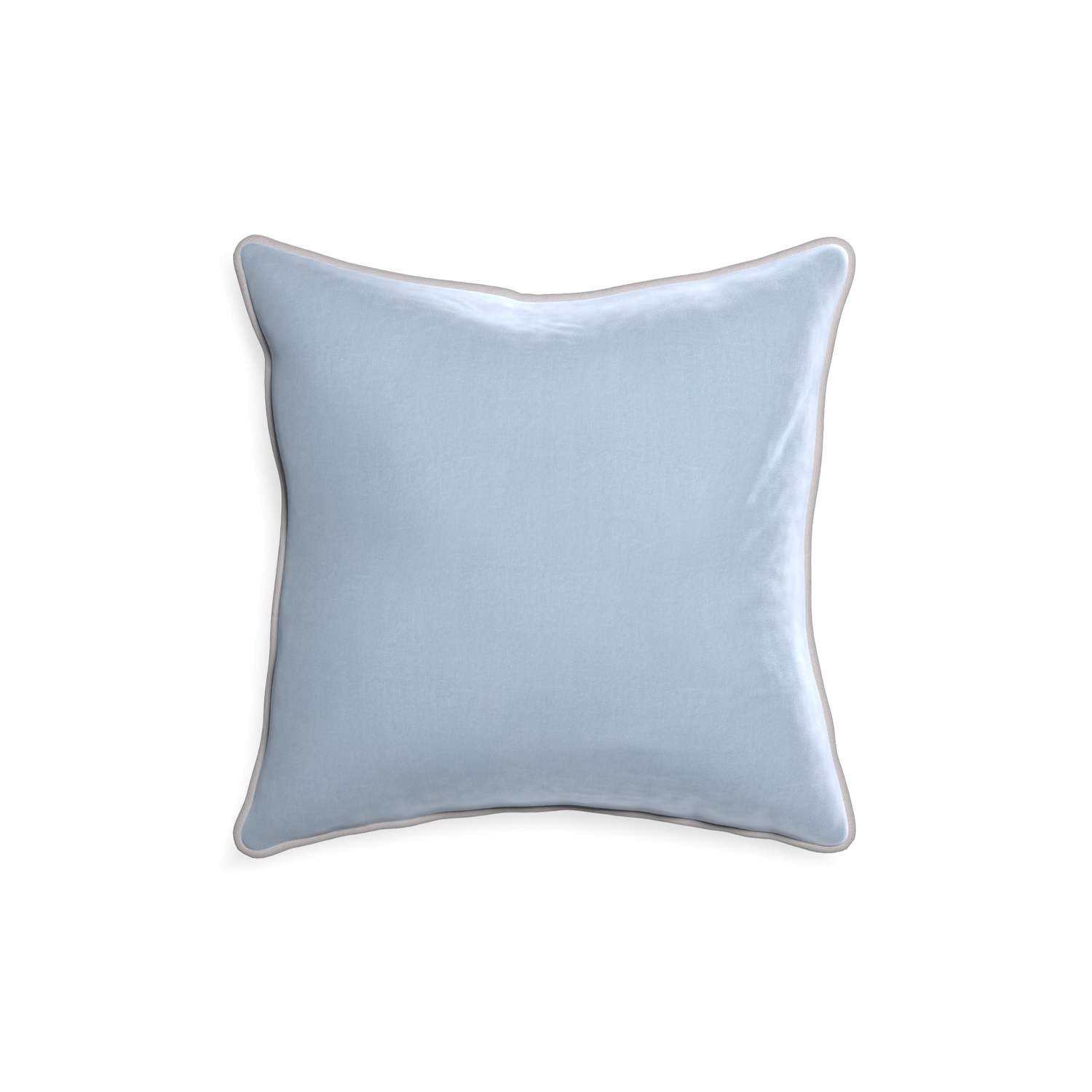 18-square sky velvet custom pillow with pebble piping on white background