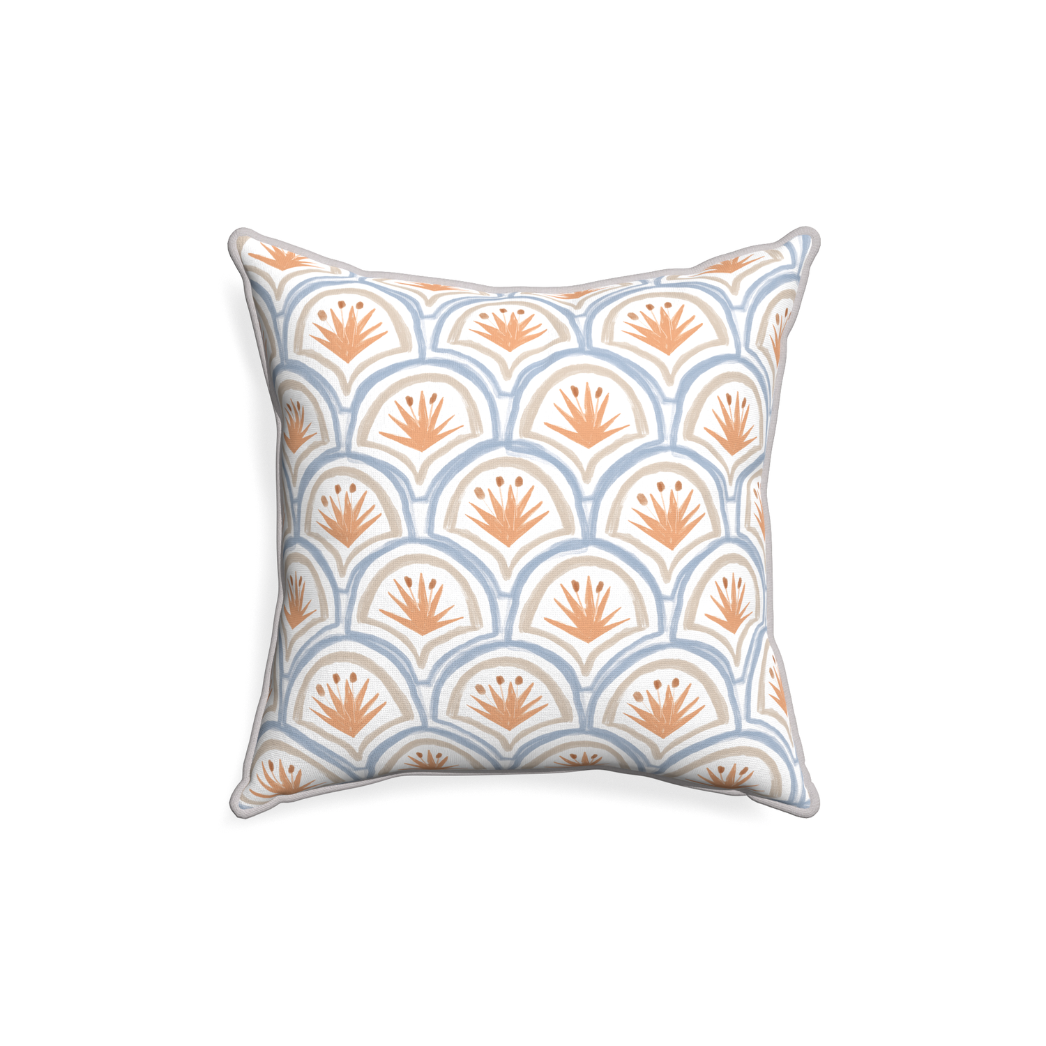 18-square thatcher apricot custom pillow with pebble piping on white background