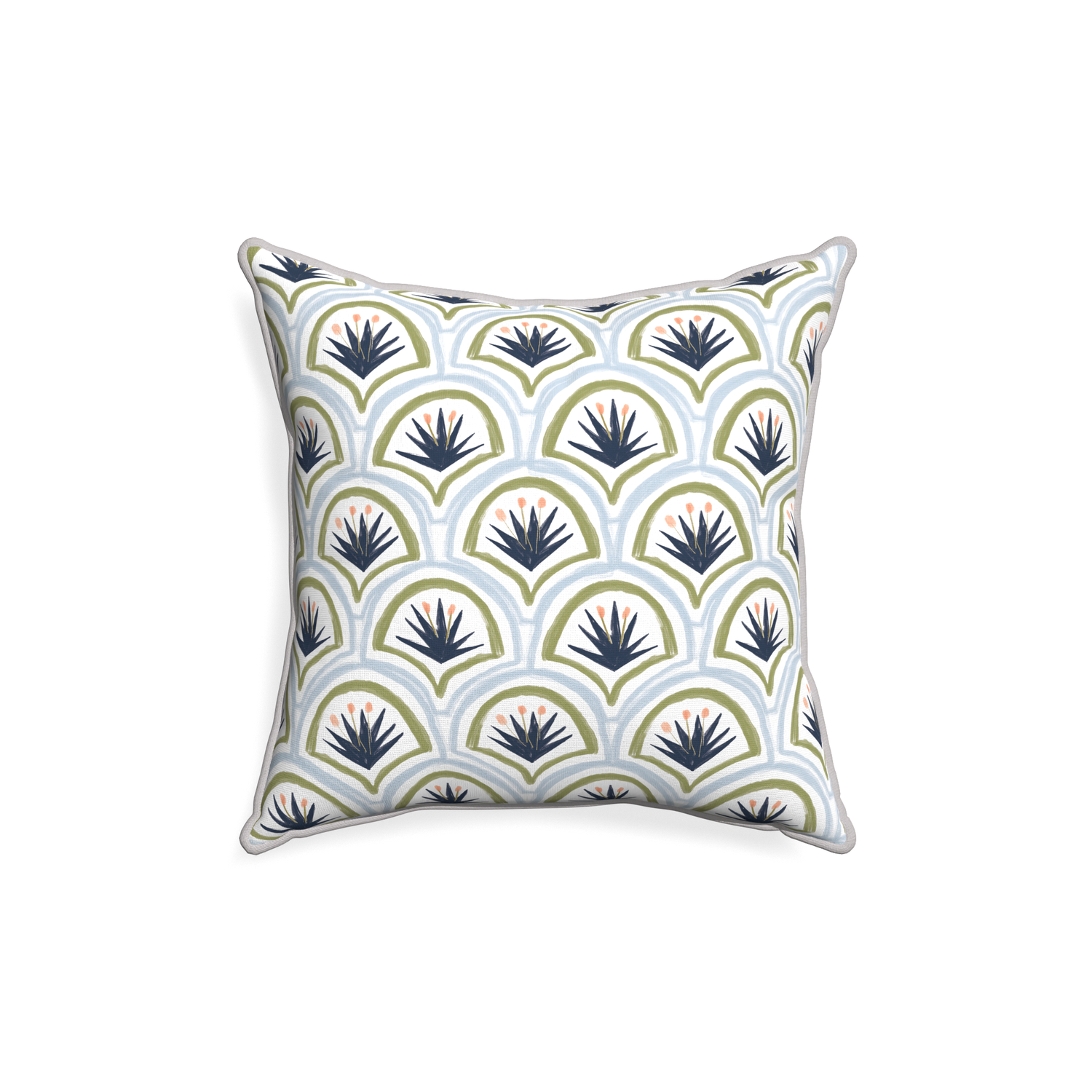 18-square thatcher midnight custom art deco palm patternpillow with pebble piping on white background