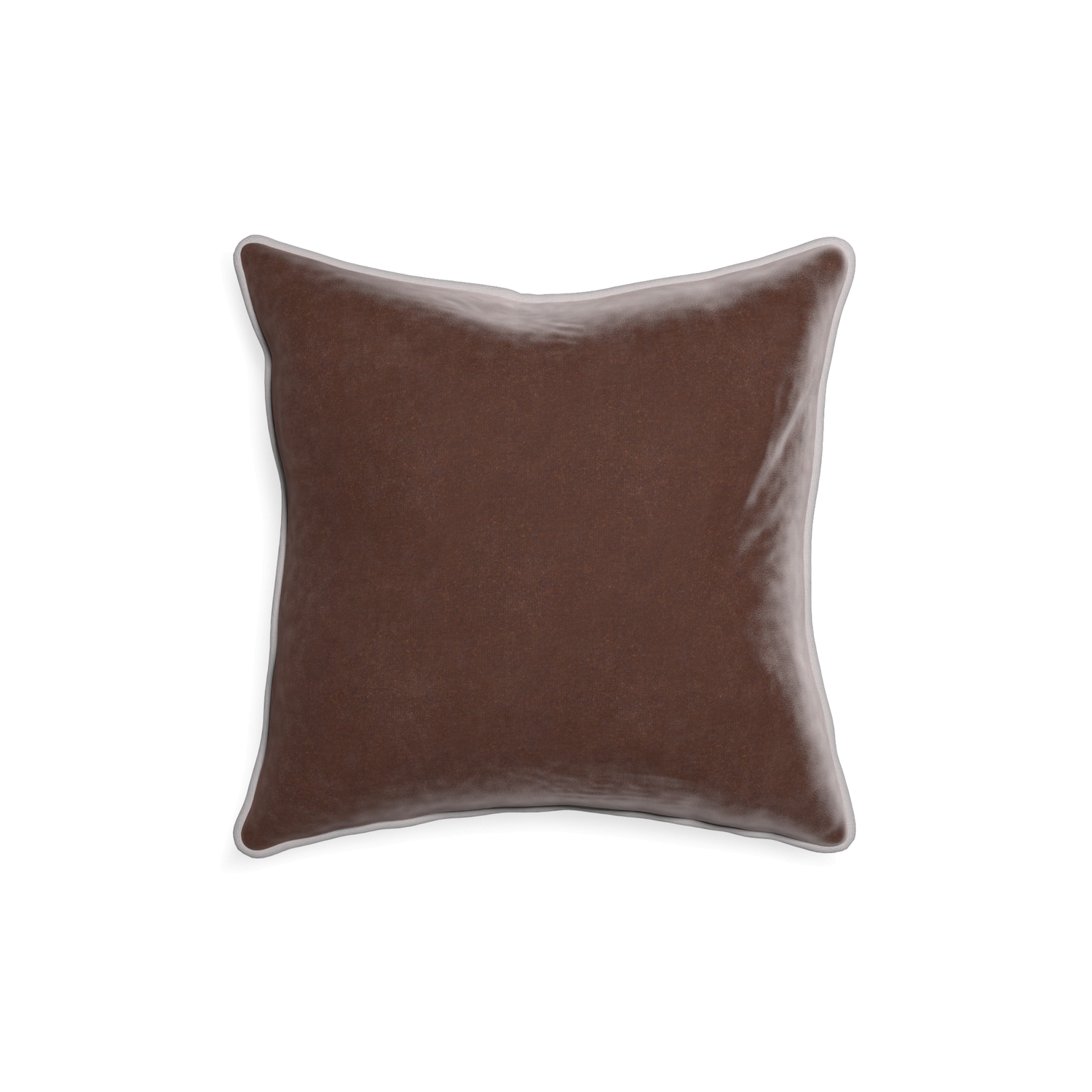 18-square walnut velvet custom pillow with pebble piping on white background