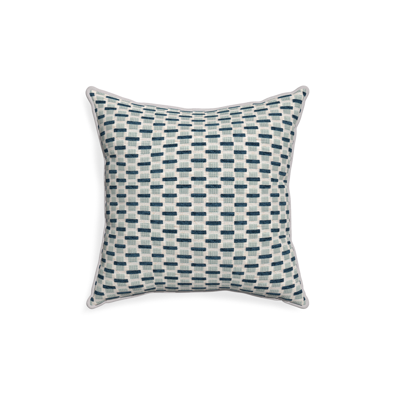 18-square willow amalfi custom blue geometric chenillepillow with pebble piping on white background