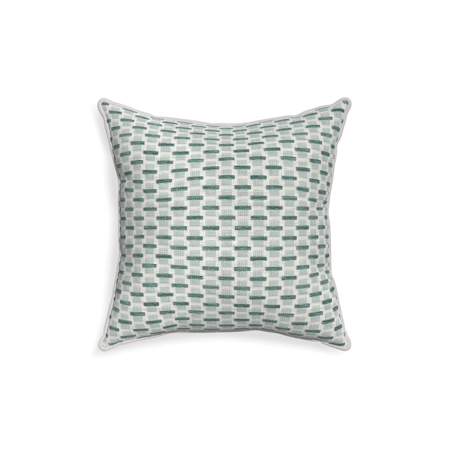 18-square willow mint custom green geometric chenillepillow with pebble piping on white background