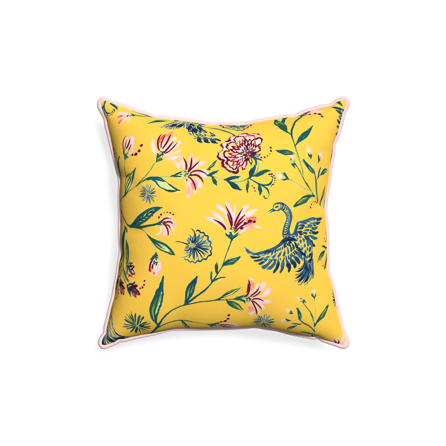 18-square daphne canary custom pillow with petal piping on white background