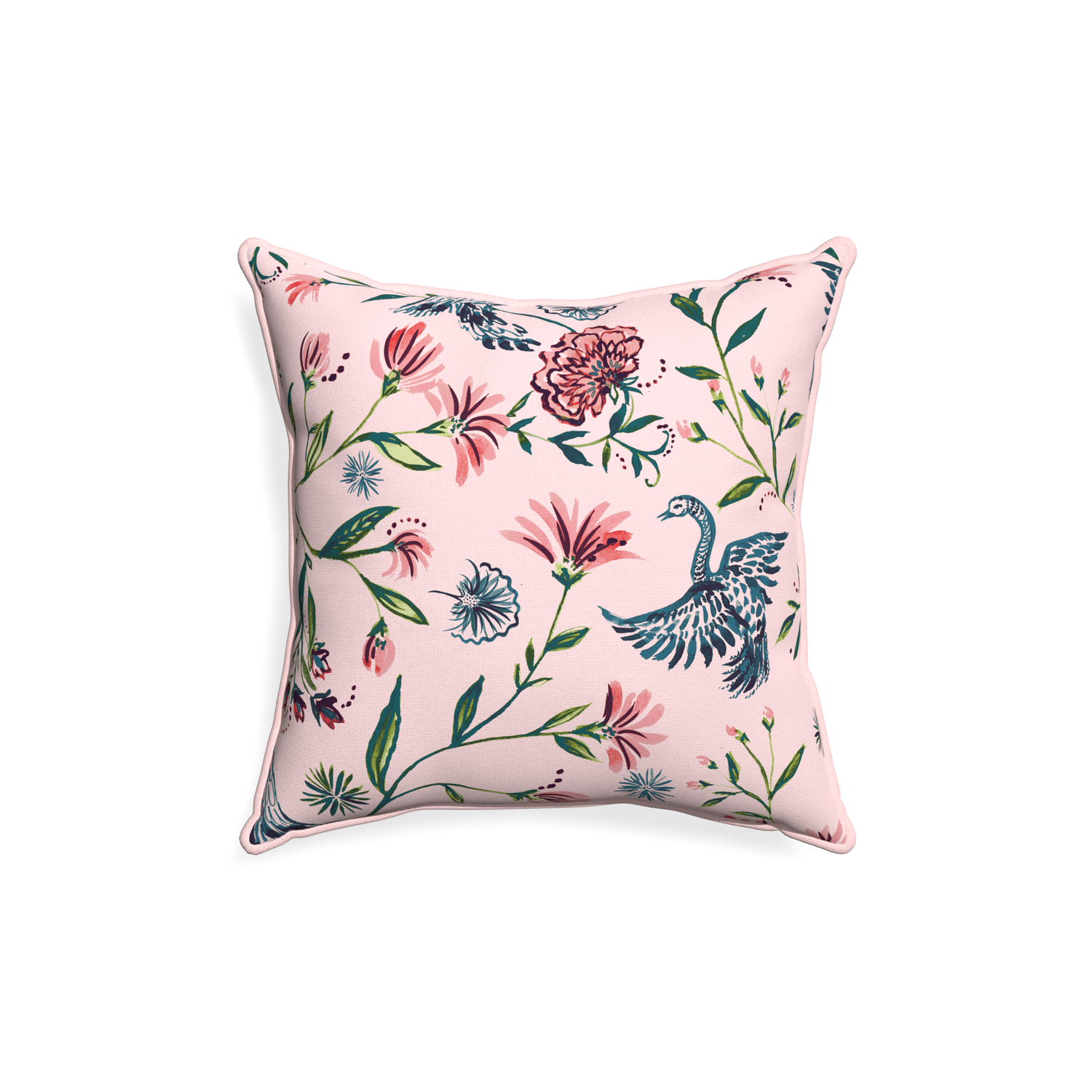 18-square daphne rose custom pillow with petal piping on white background