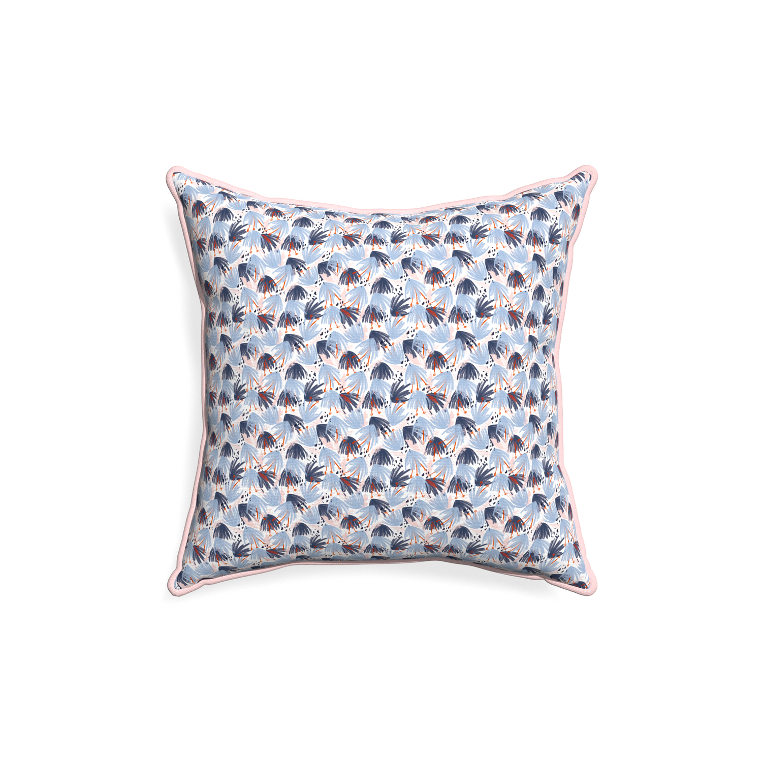 18-square eden blue custom pillow with petal piping on white background