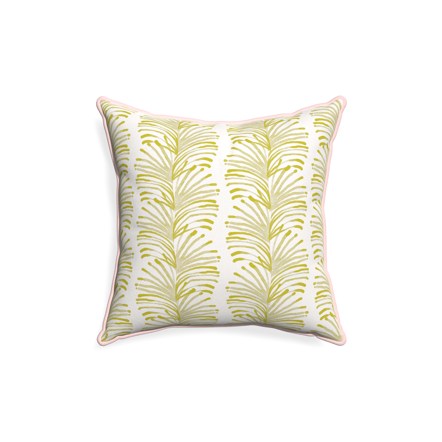 18-square emma chartreuse custom yellow stripe chartreusepillow with petal piping on white background
