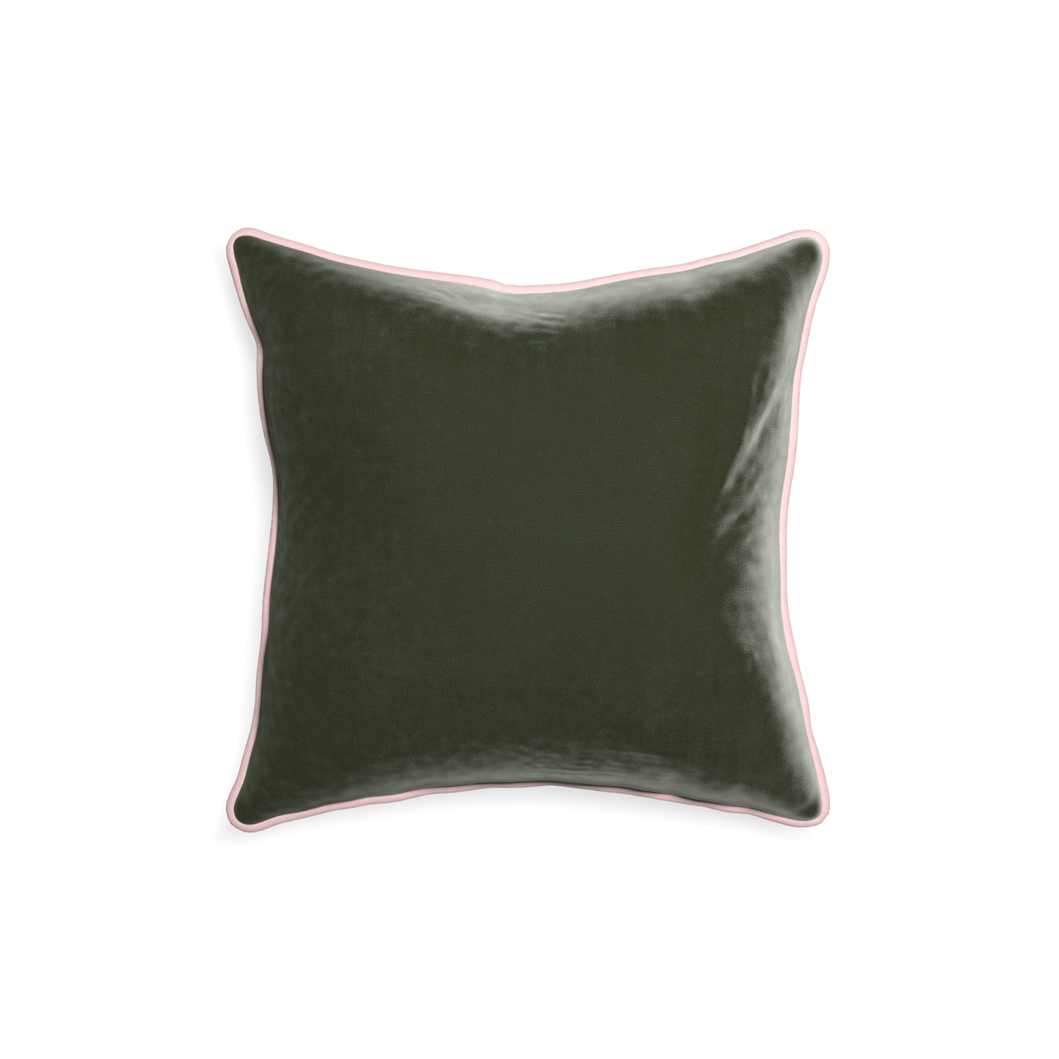 square fern green velvet pillow with light pink piping