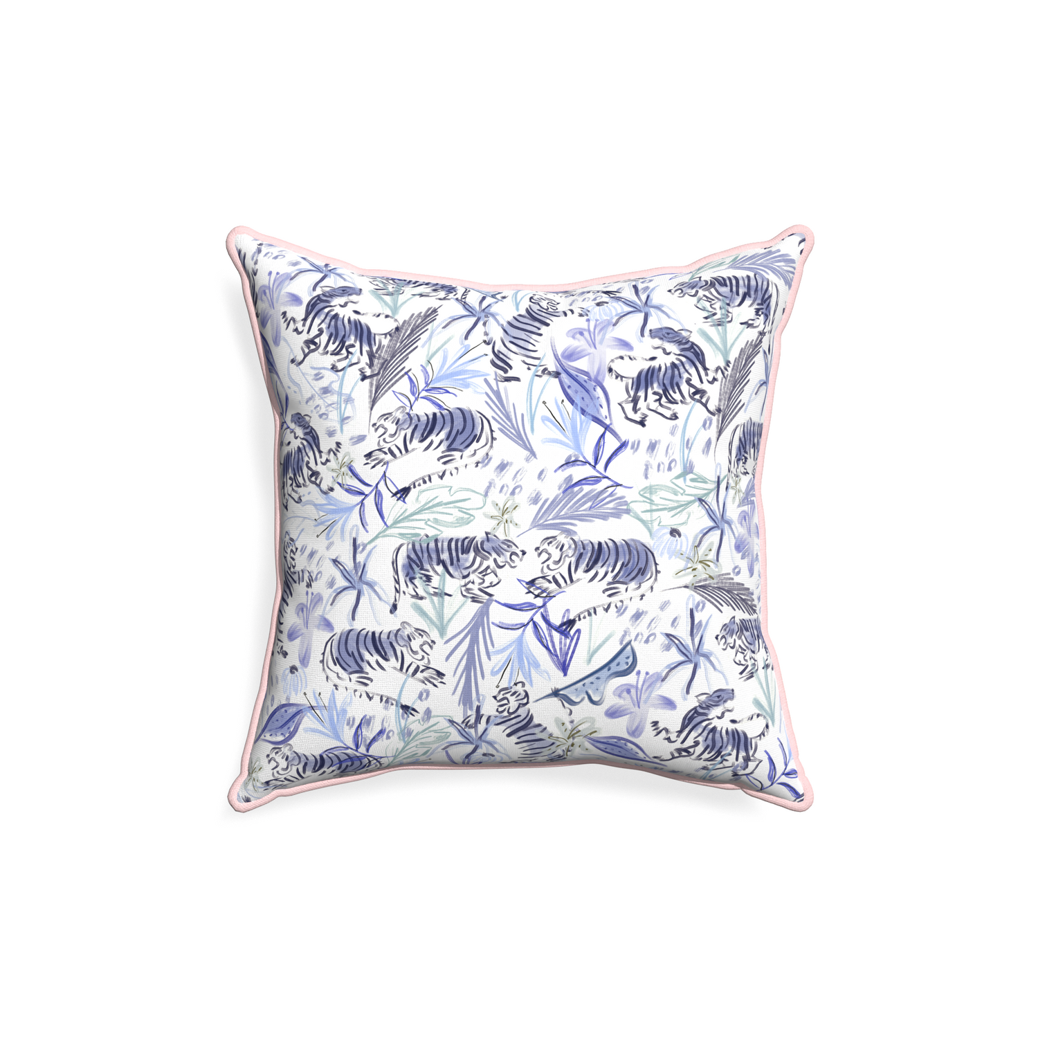 18-square frida blue custom blue with intricate tiger designpillow with petal piping on white background