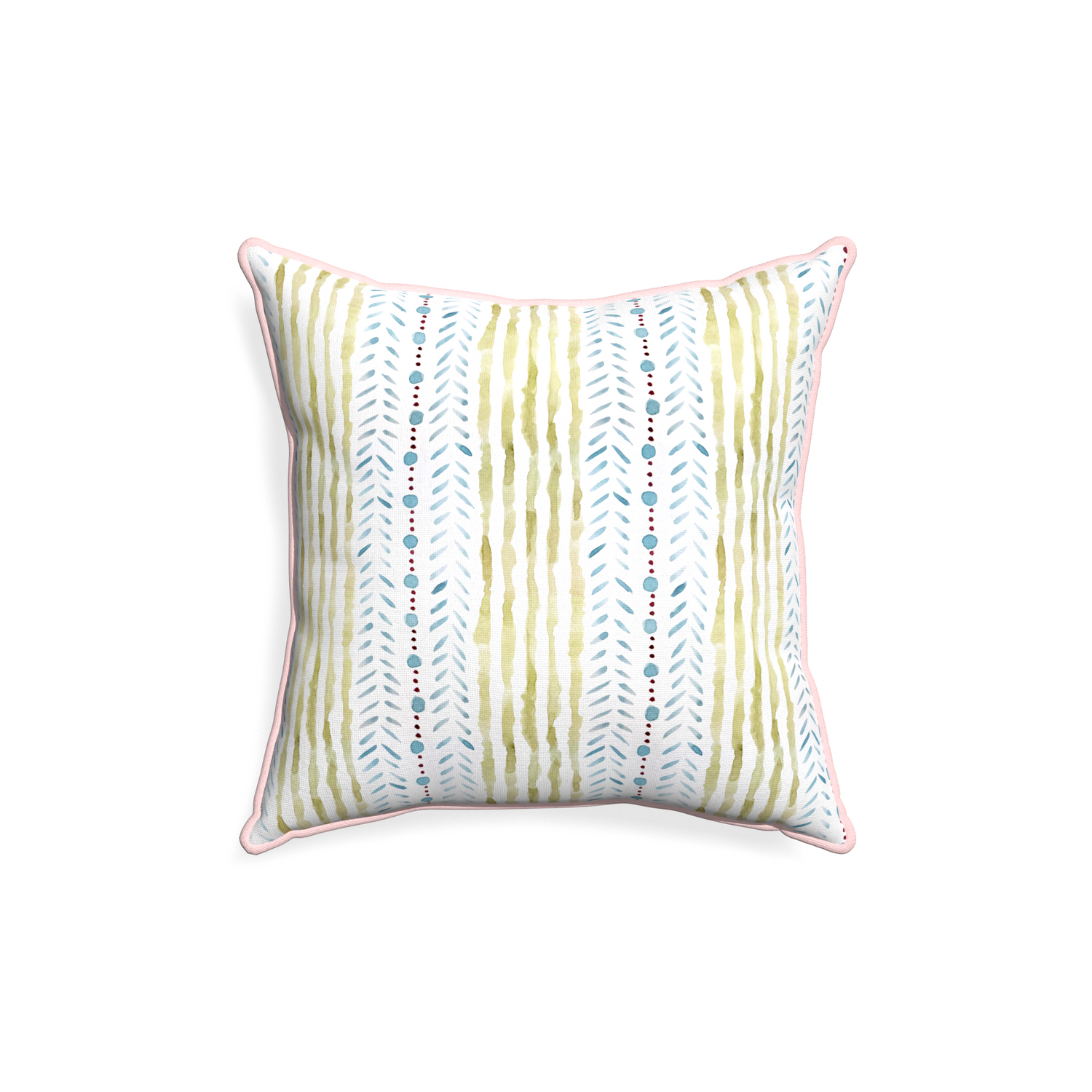 18-square julia custom blue & green stripedpillow with petal piping on white background
