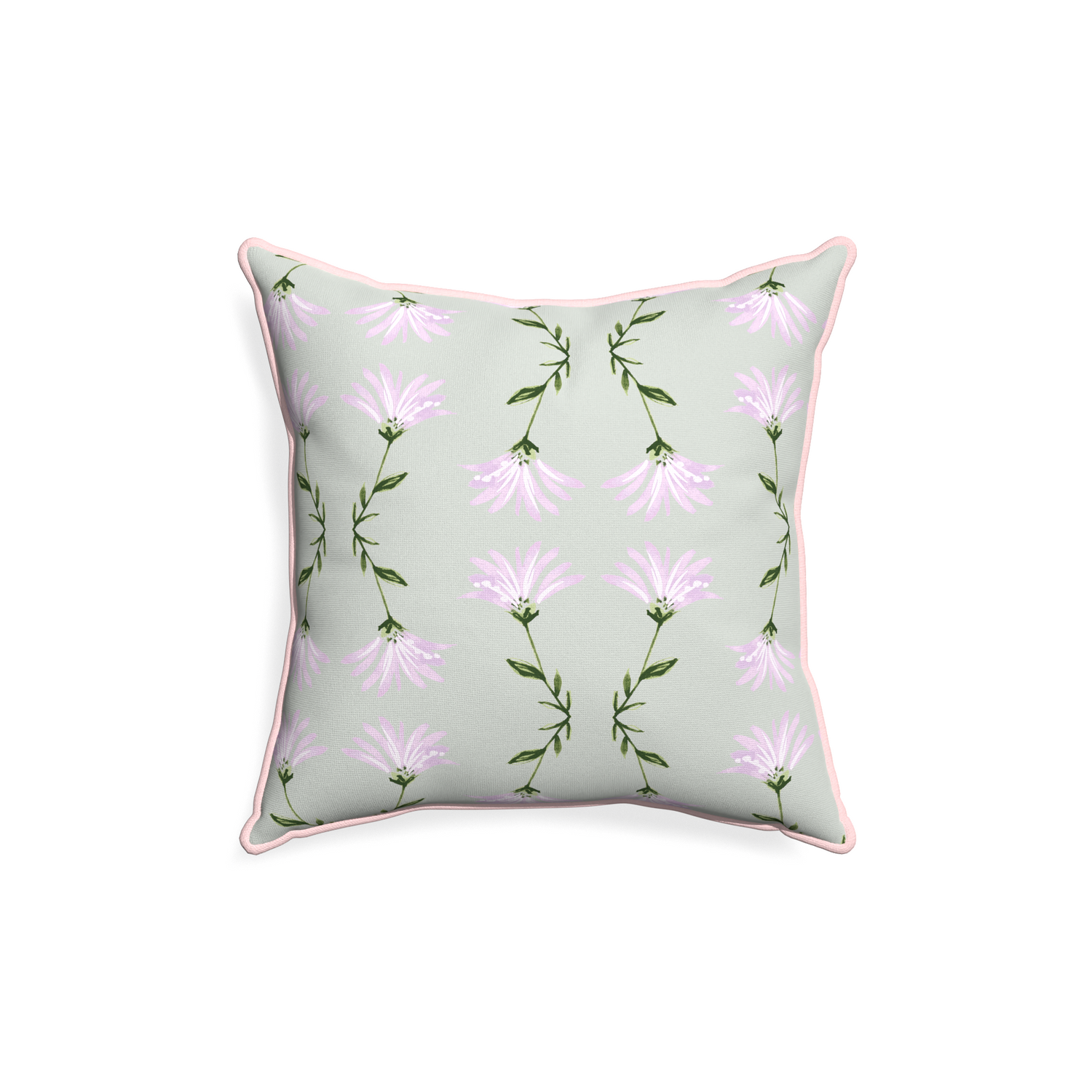 18-square marina sage custom pillow with petal piping on white background