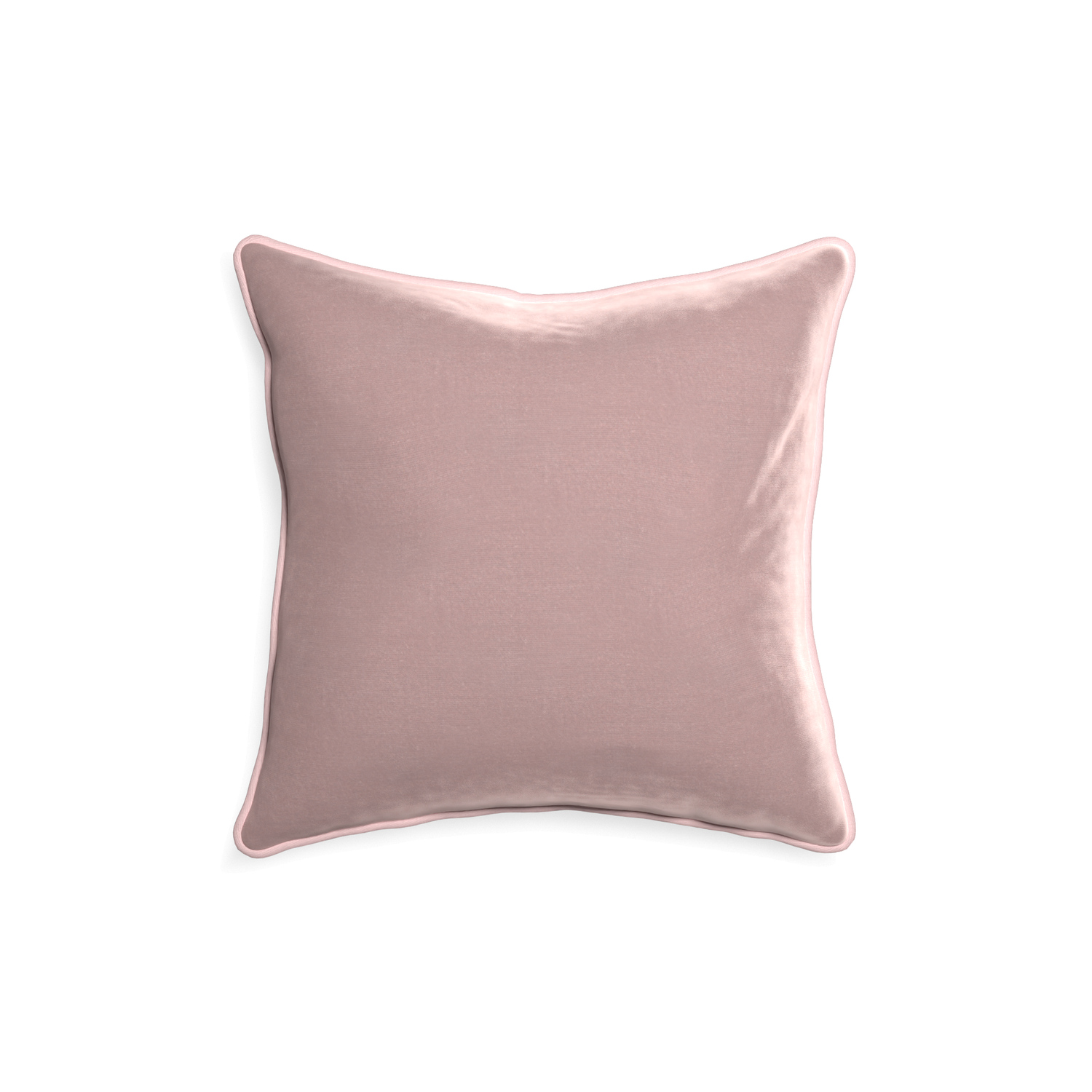 18-square mauve velvet custom pillow with petal piping on white background