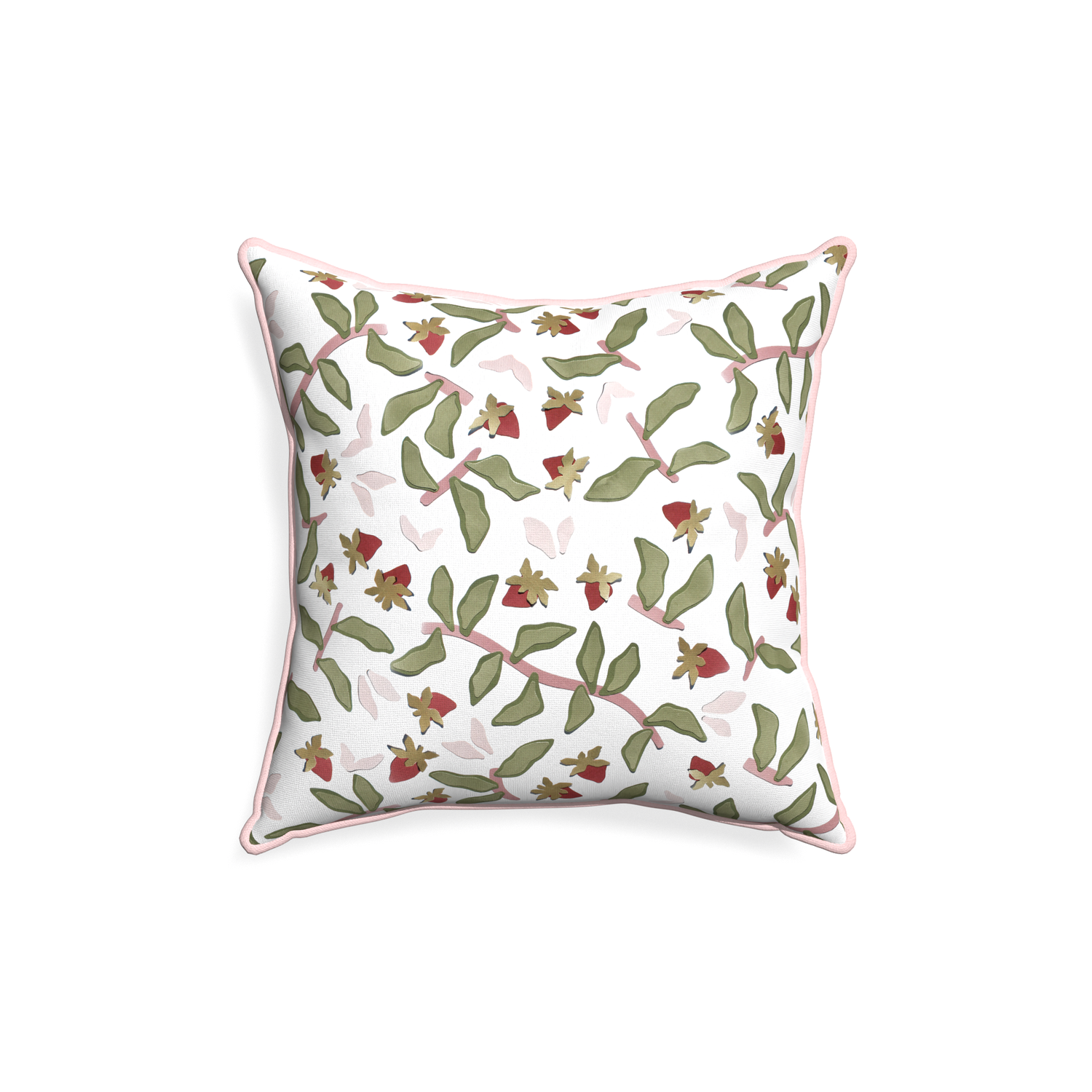 18-square nellie custom strawberry & botanicalpillow with petal piping on white background
