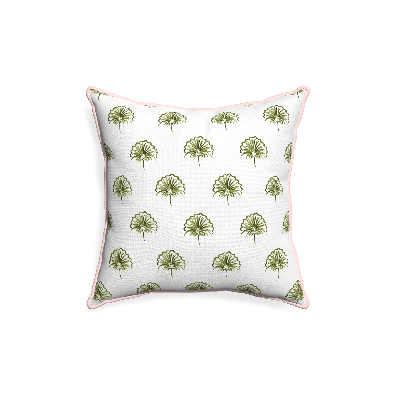 18-square penelope moss custom green floralpillow with petal piping on white background