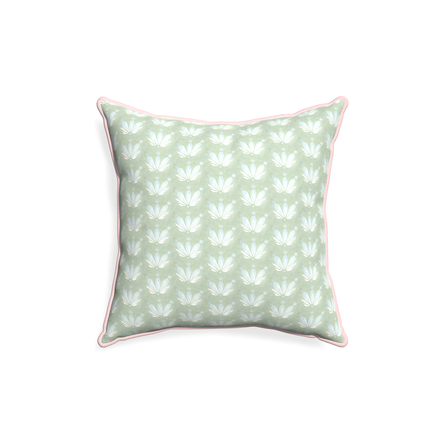 18-square serena sea salt custom blue & green floral drop repeatpillow with petal piping on white background