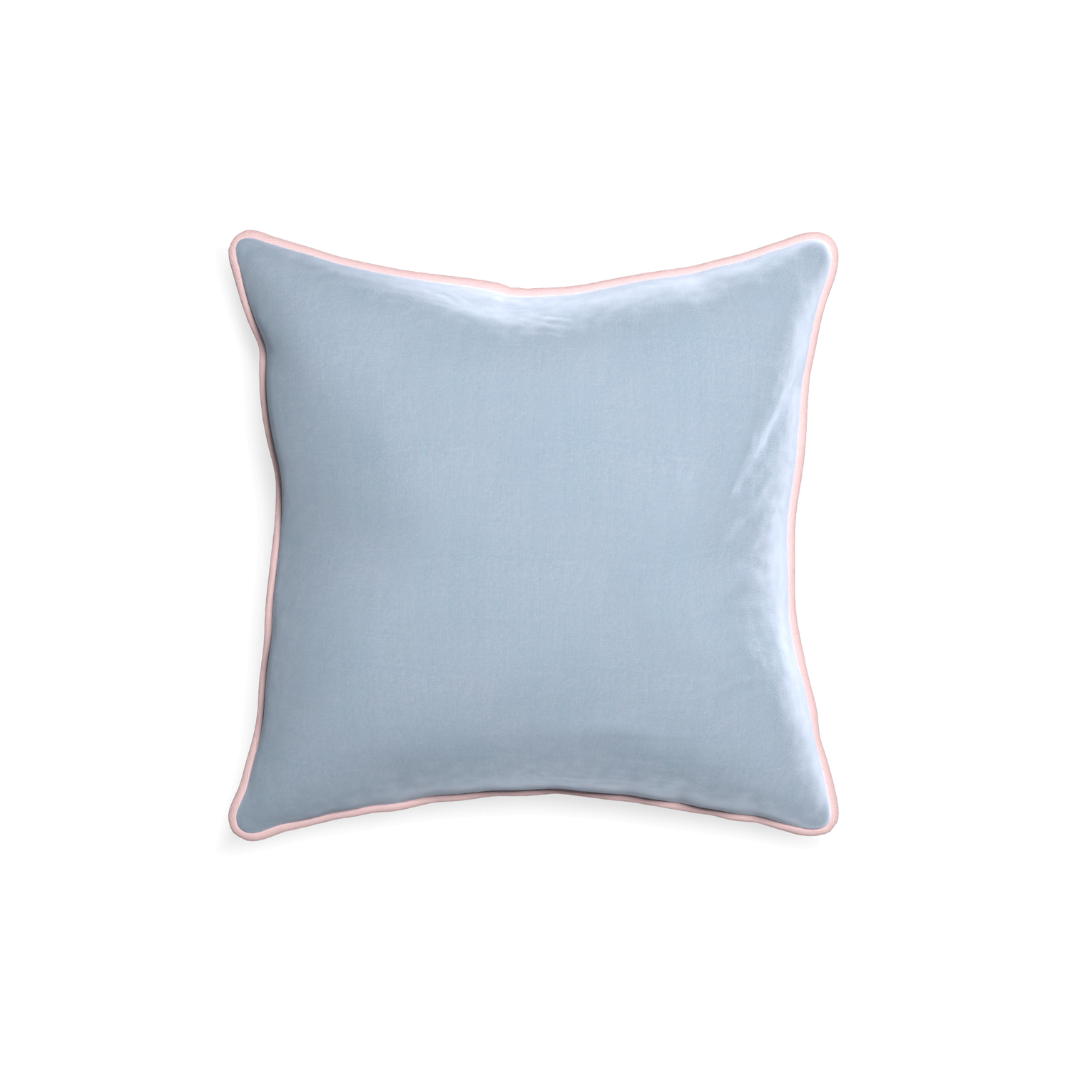 18-square sky velvet custom pillow with petal piping on white background