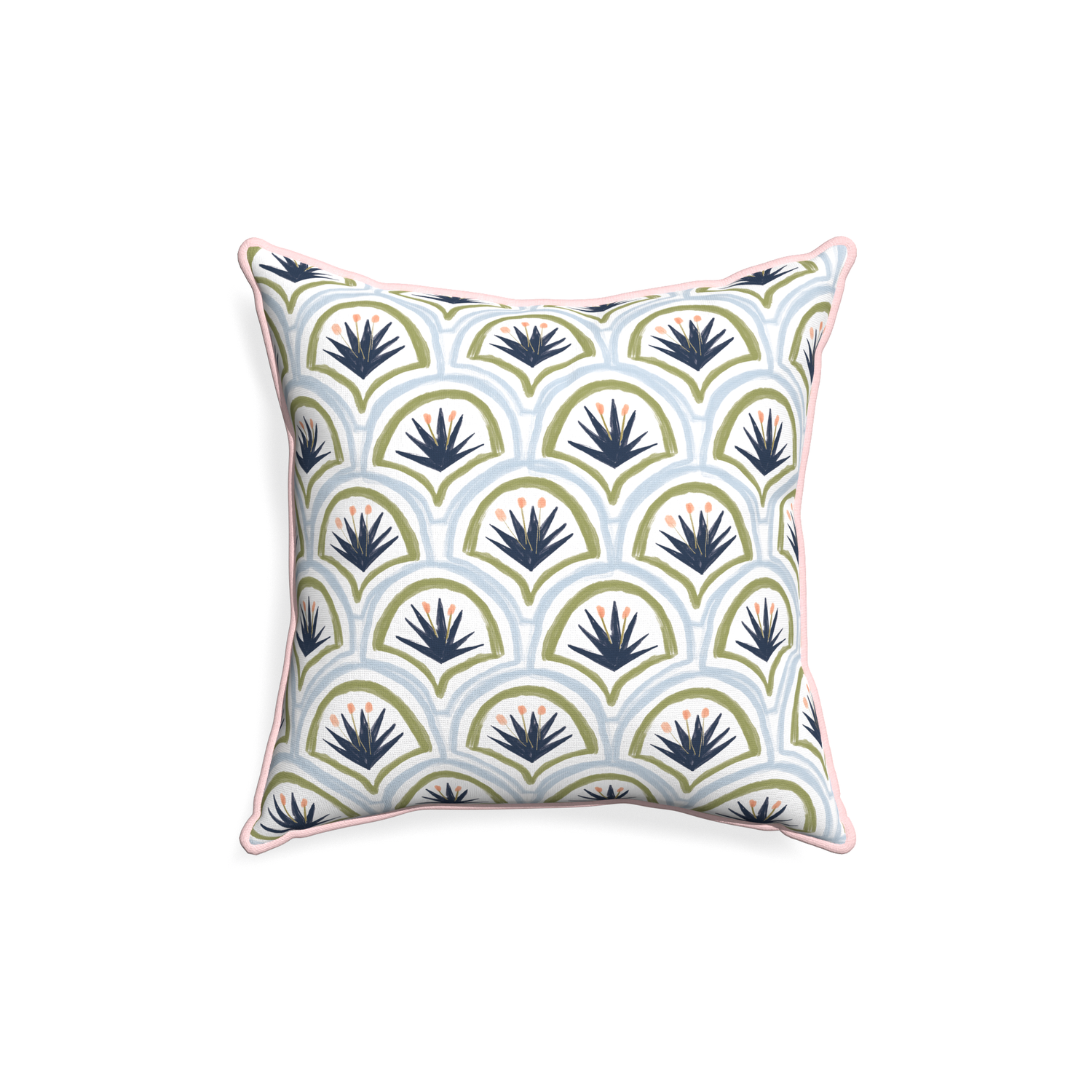 18-square thatcher midnight custom art deco palm patternpillow with petal piping on white background