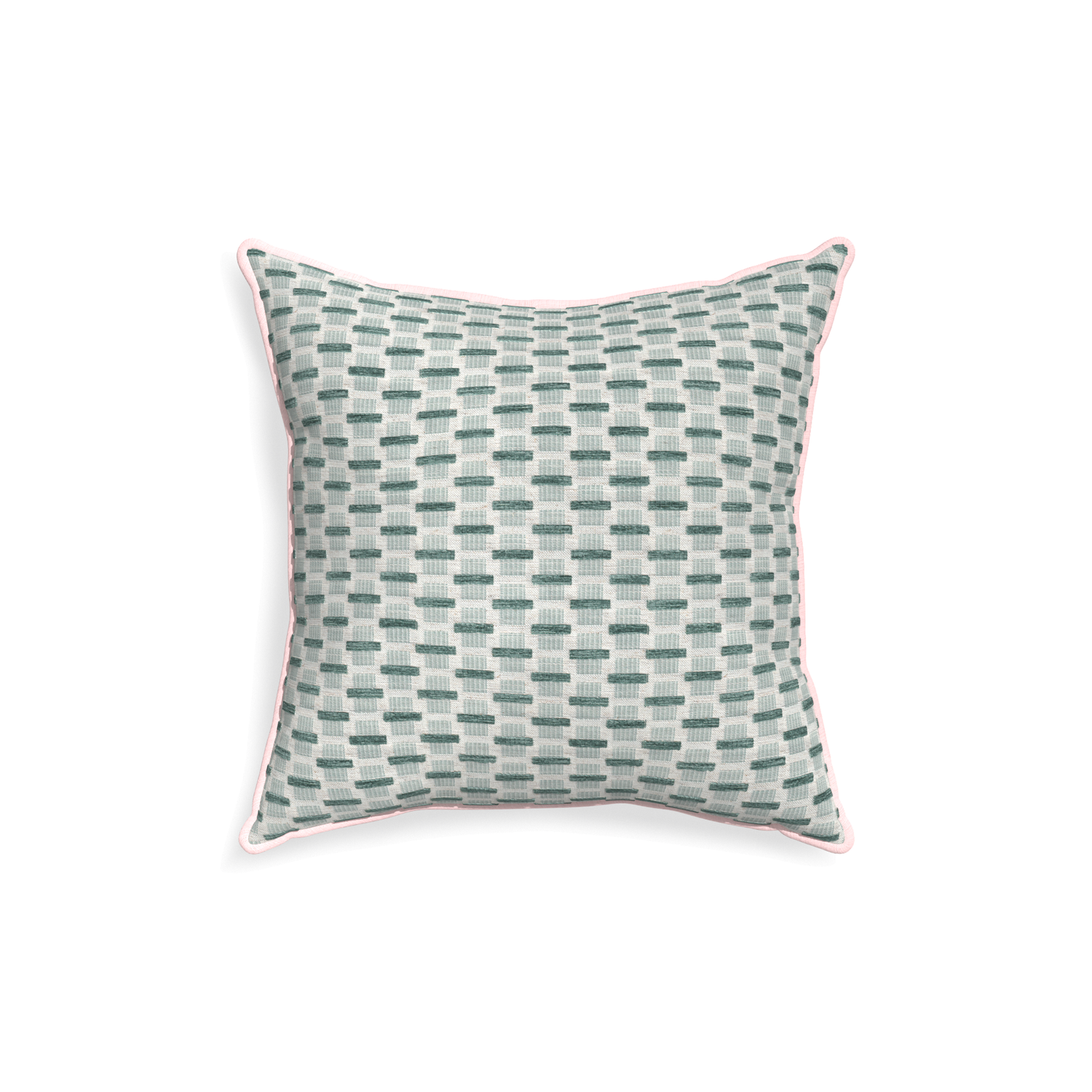 18-square willow mint custom green geometric chenillepillow with petal piping on white background
