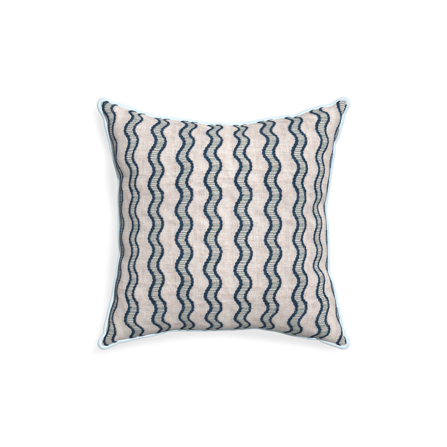 18-square beatrice custom embroidered wavepillow with powder piping on white background