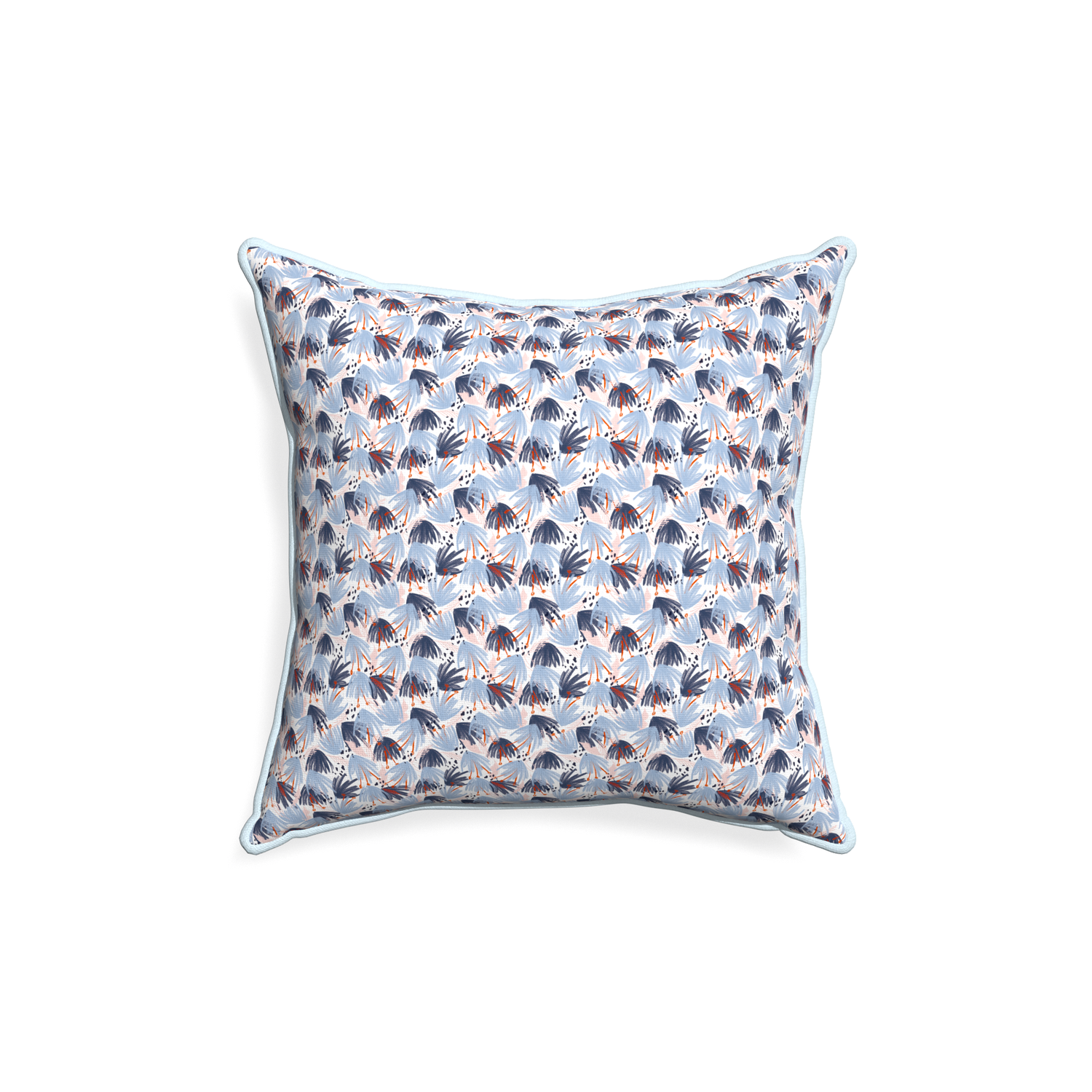 18-square eden blue custom pillow with powder piping on white background