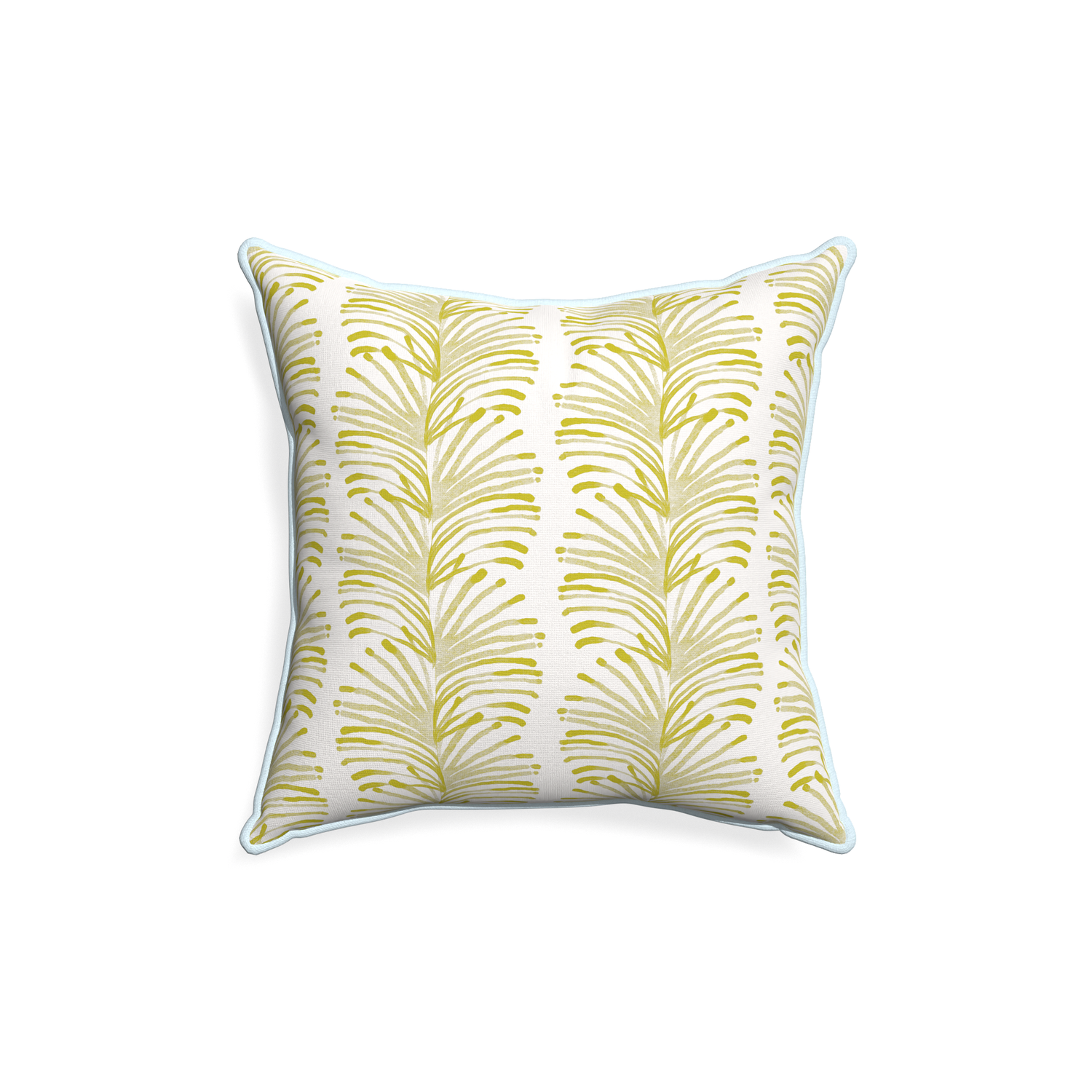 18-square emma chartreuse custom pillow with powder piping on white background