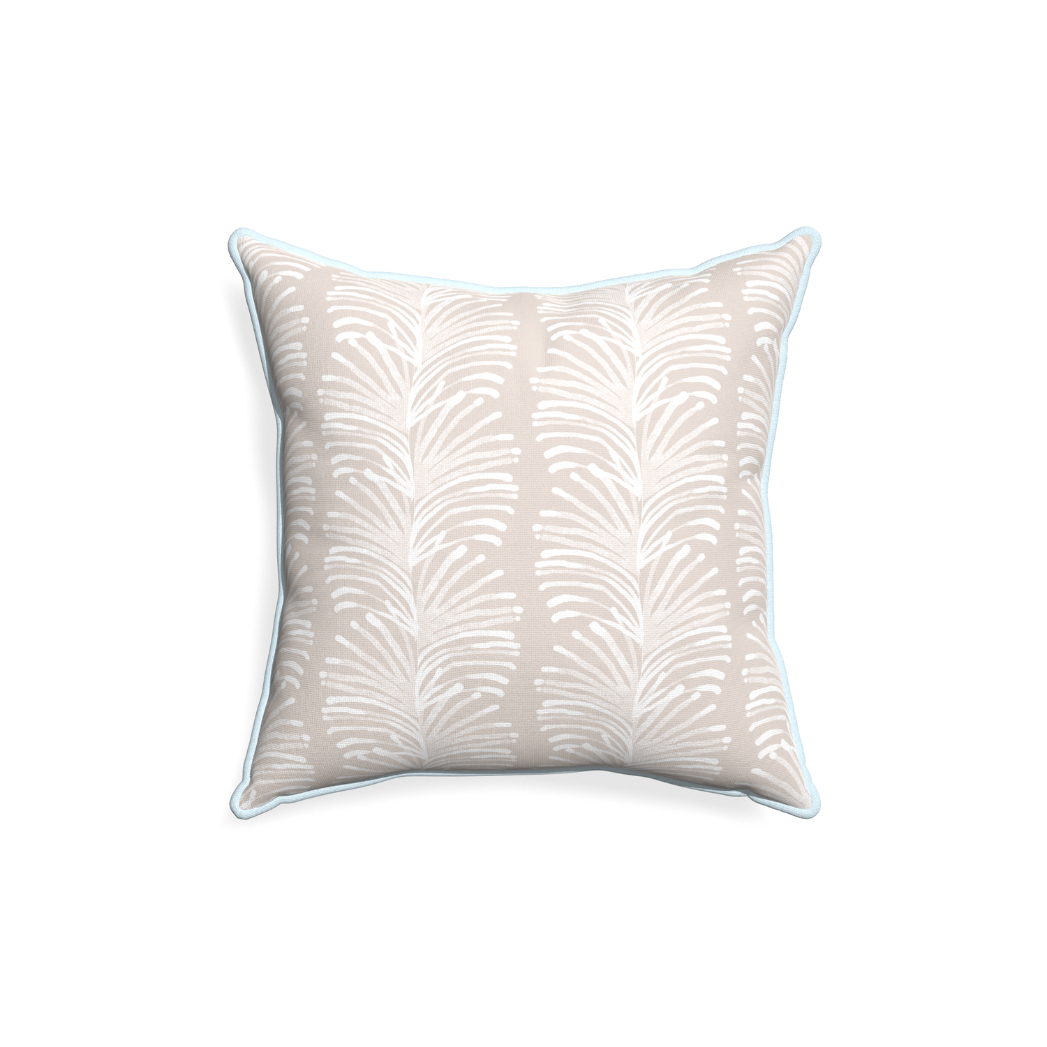 18-square emma sand custom sand colored botanical stripepillow with powder piping on white background