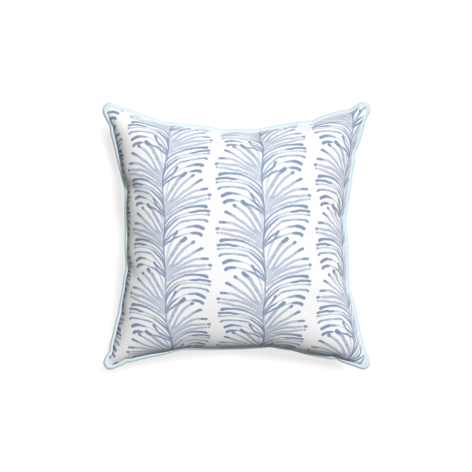 18-square emma sky custom pillow with powder piping on white background