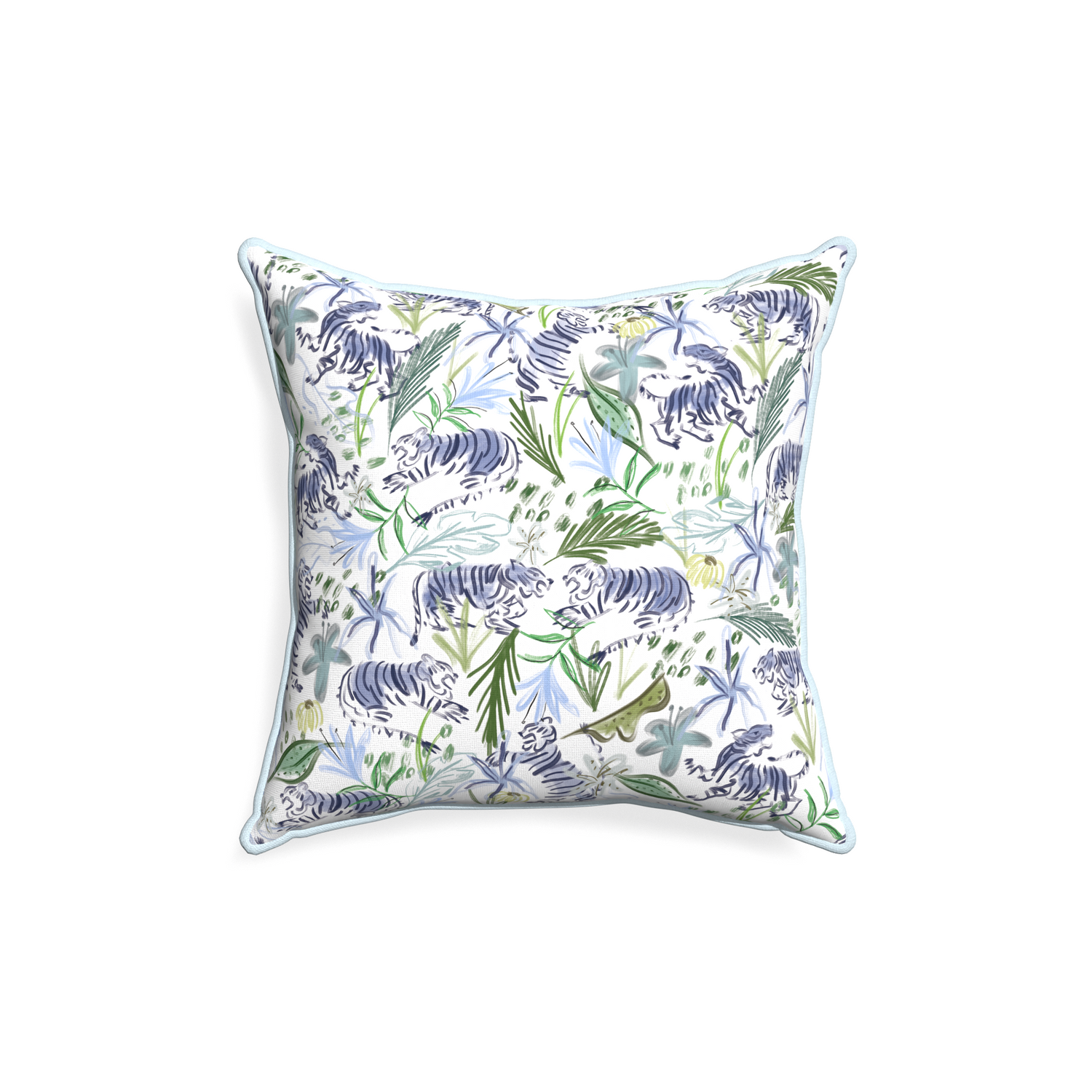 18-square frida green custom pillow with powder piping on white background