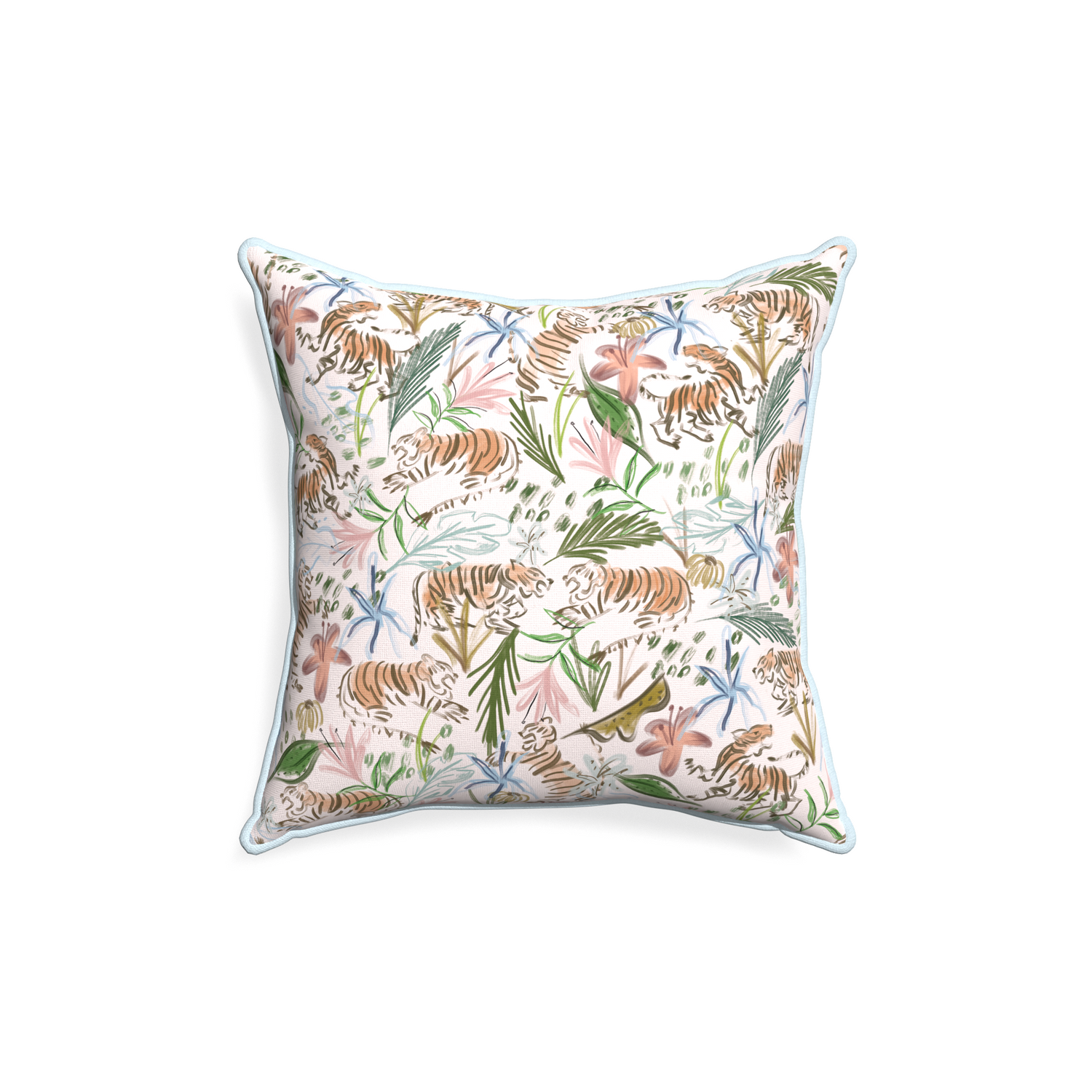 18-square frida pink custom pink chinoiserie tigerpillow with powder piping on white background