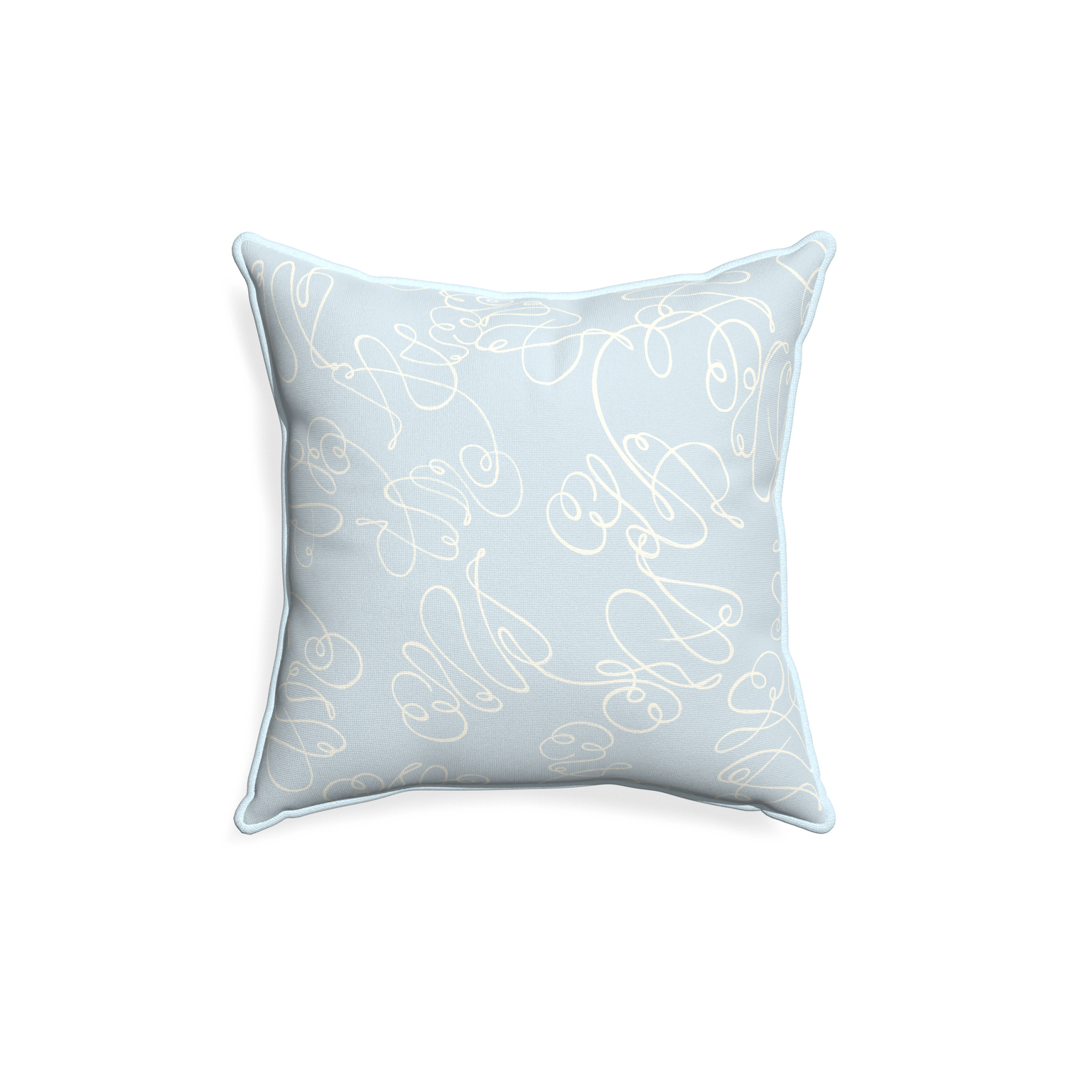 18-square mirabella custom pillow with powder piping on white background