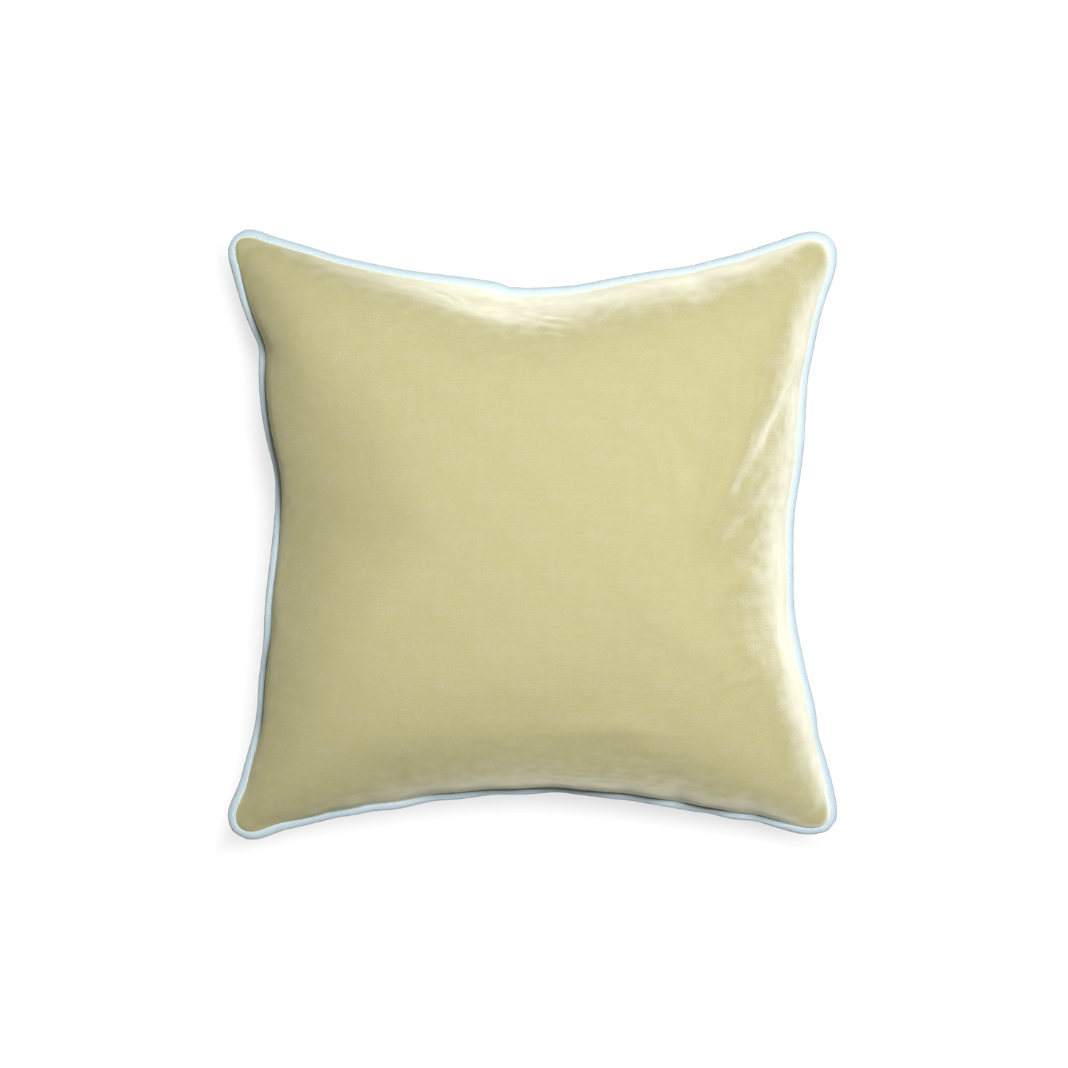 square light green velvet pillow with light blue piping